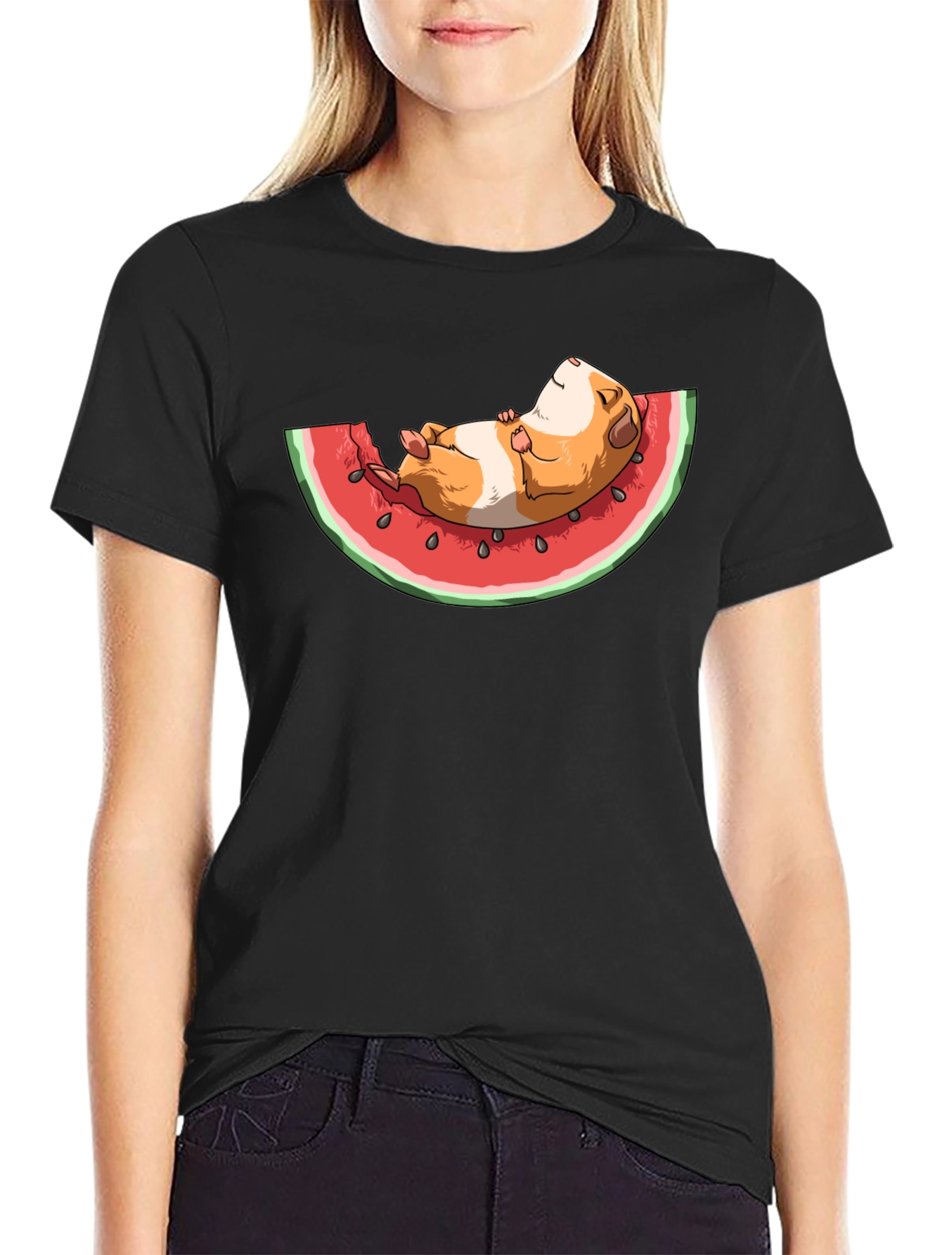 Black Guinea Pig Watermelon T-Shirt view 2