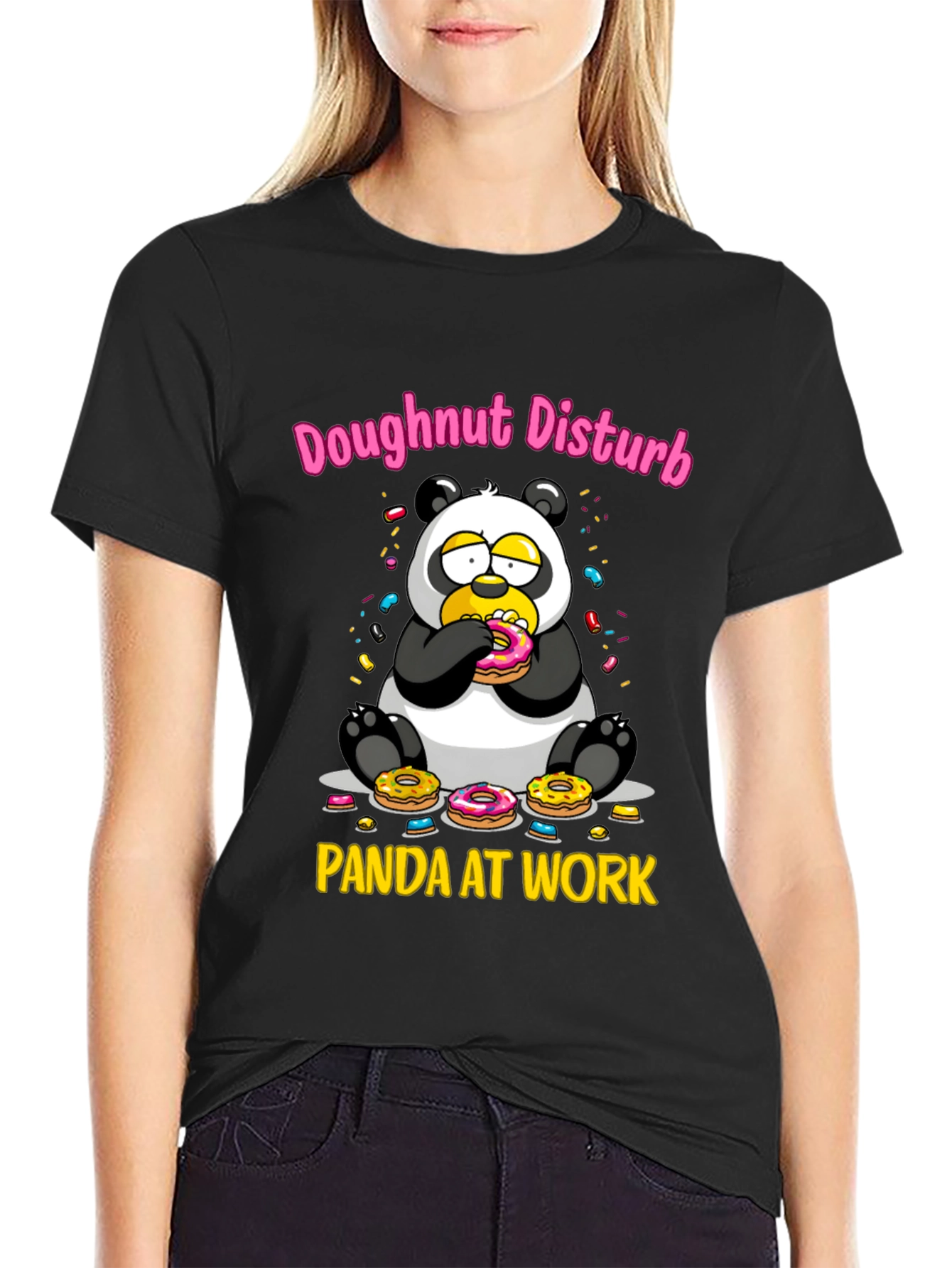Black Doughnut Disturb Panda T-Shirt - Funny Graphic Tee view 2