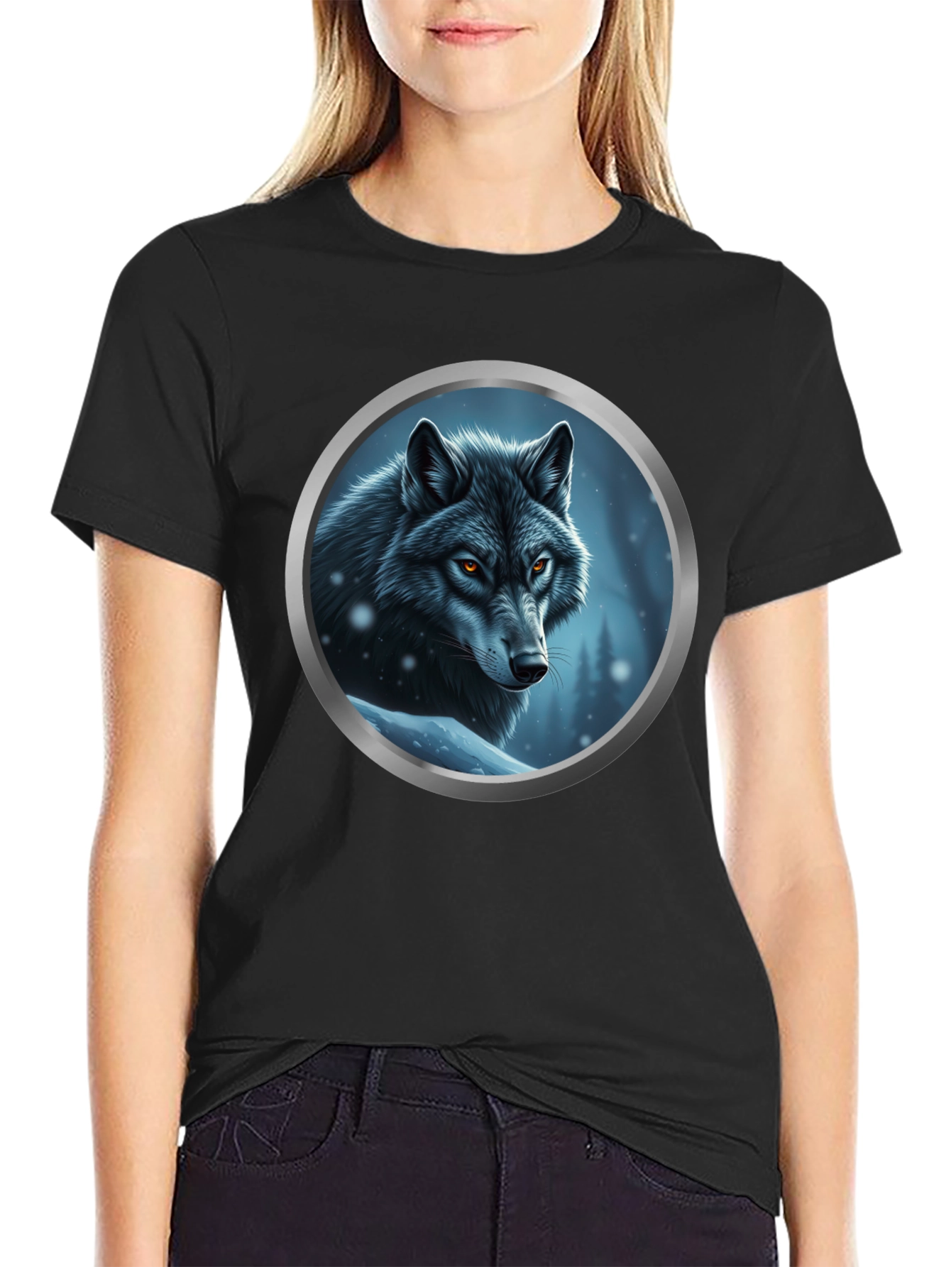 Black Wolf Portrait Graphic Tee - Black Cotton Blend view 2