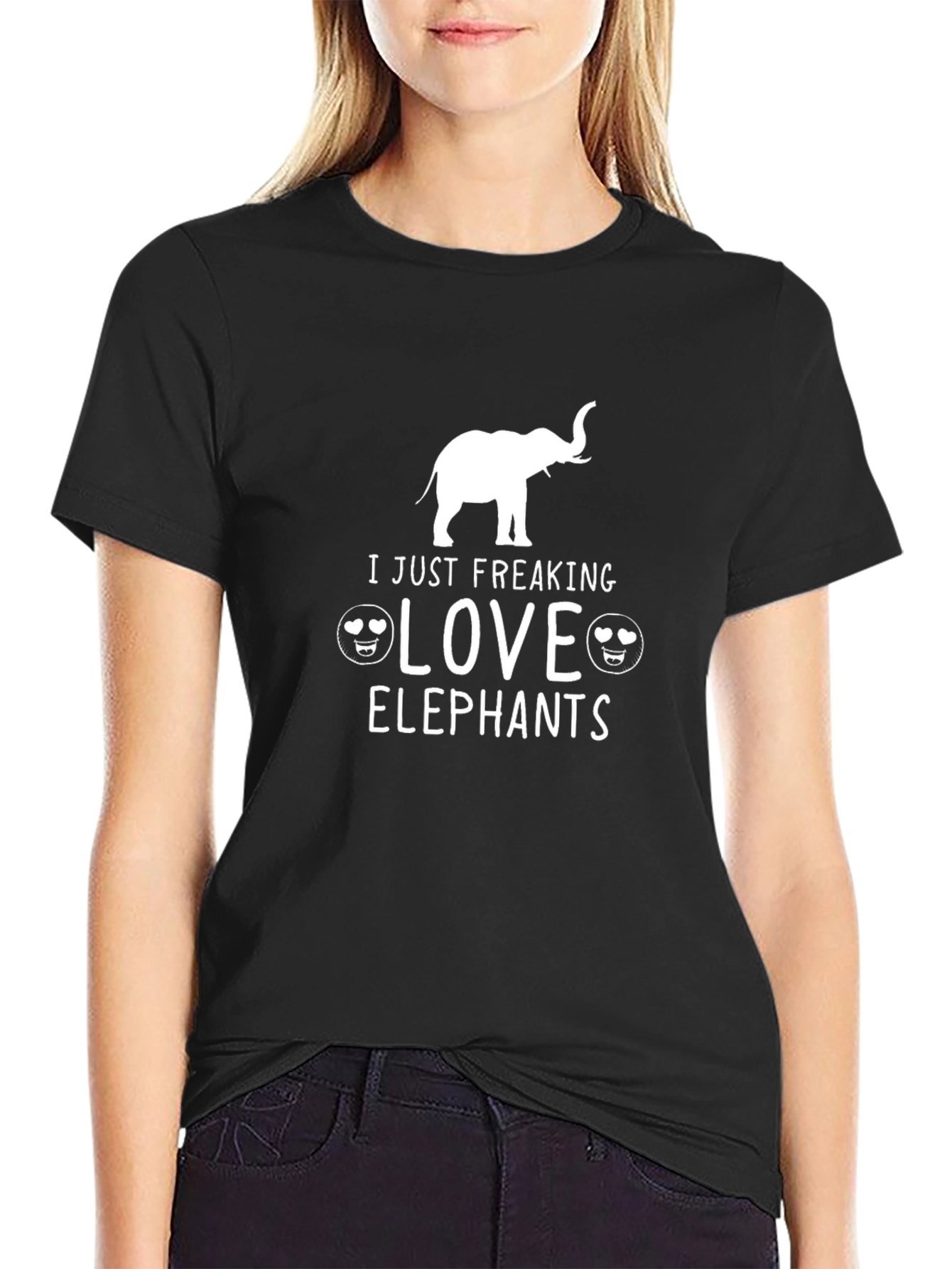 Black I Just Freaking Love Elephants Graphic Tee view 2