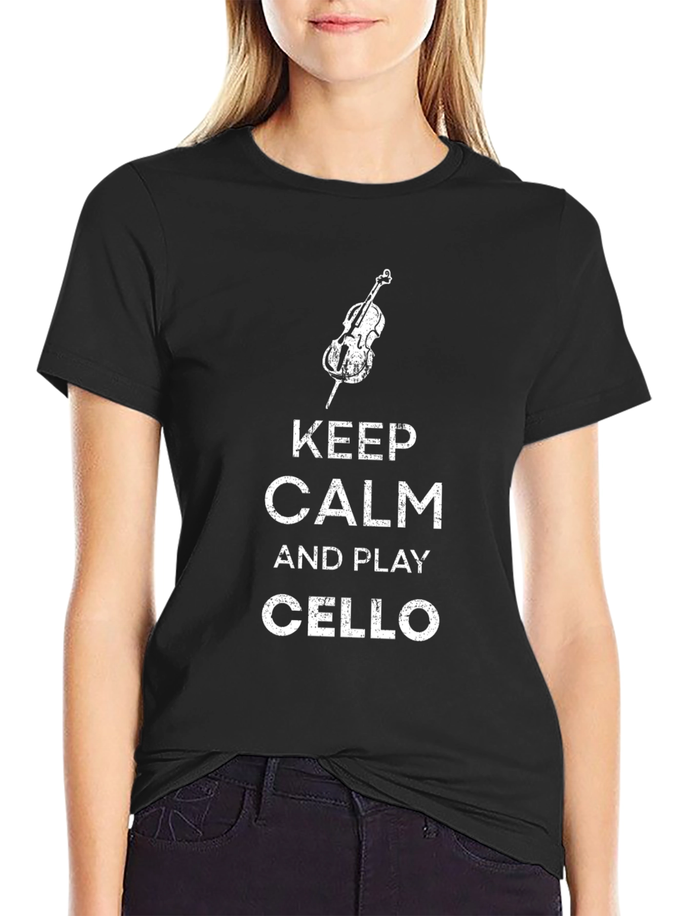 Black Keep Calm and Play Cello T-Shirt view 2