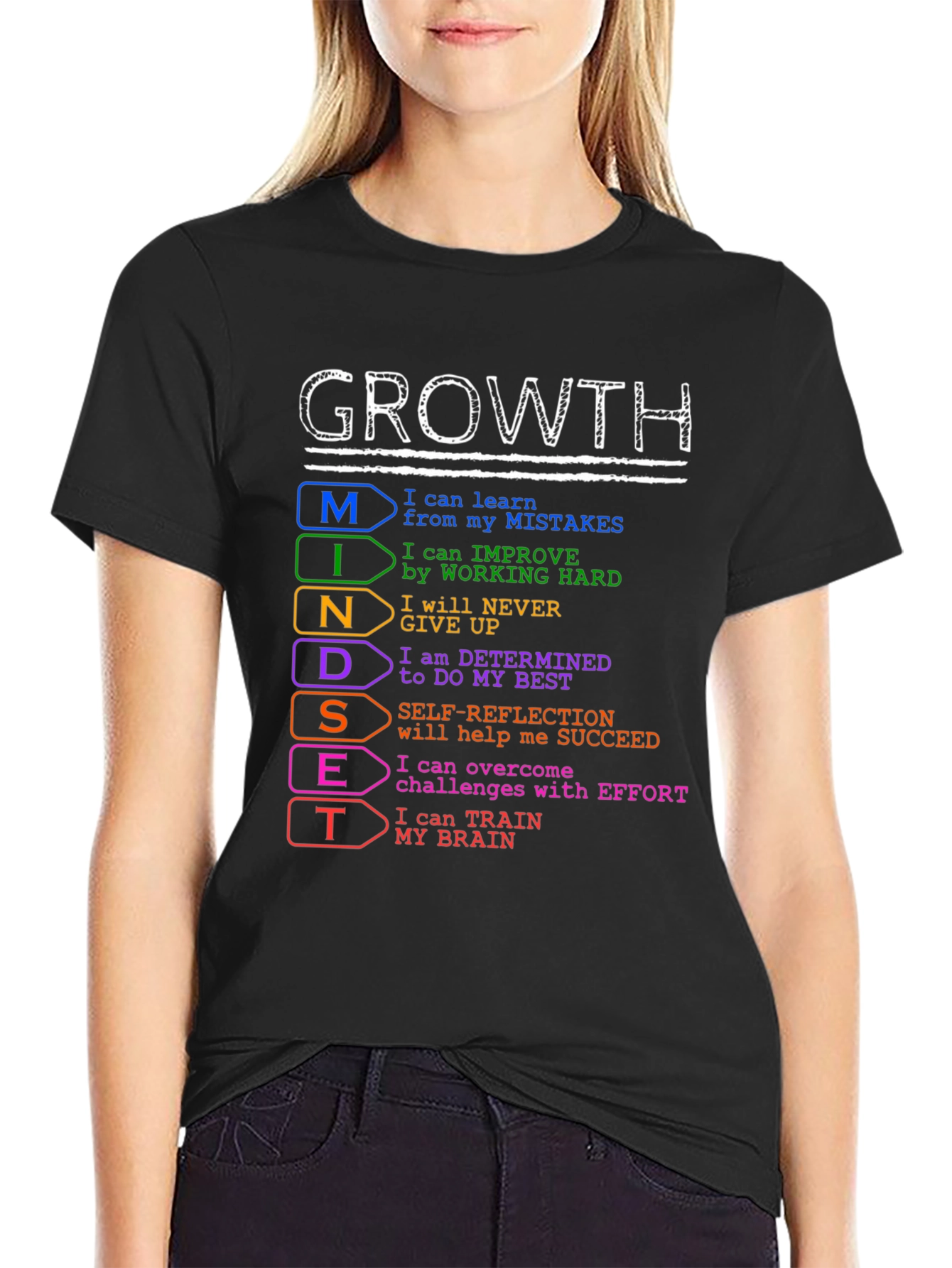 Black Growth Mindset T-Shirt - Motivational Positive Thinking Tee view 2