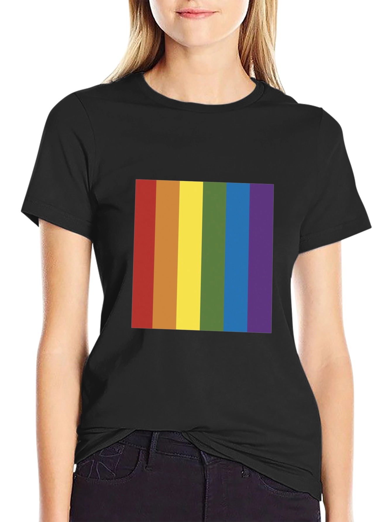 Black Rainbow Pride T-Shirt - Black Crew Neck Tee view 2