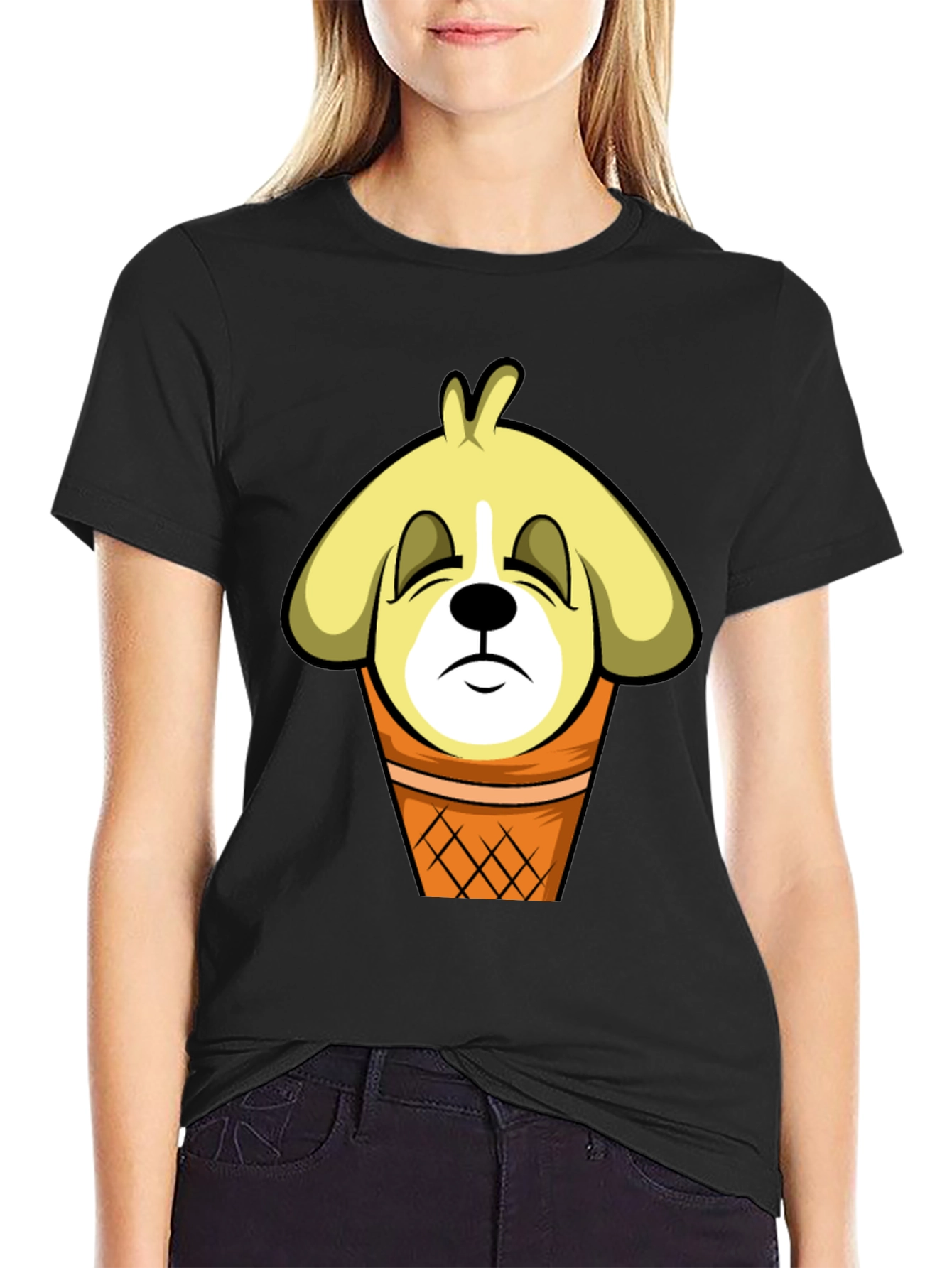 Black Funny Dog Ice Cream Cone T-Shirt view 2