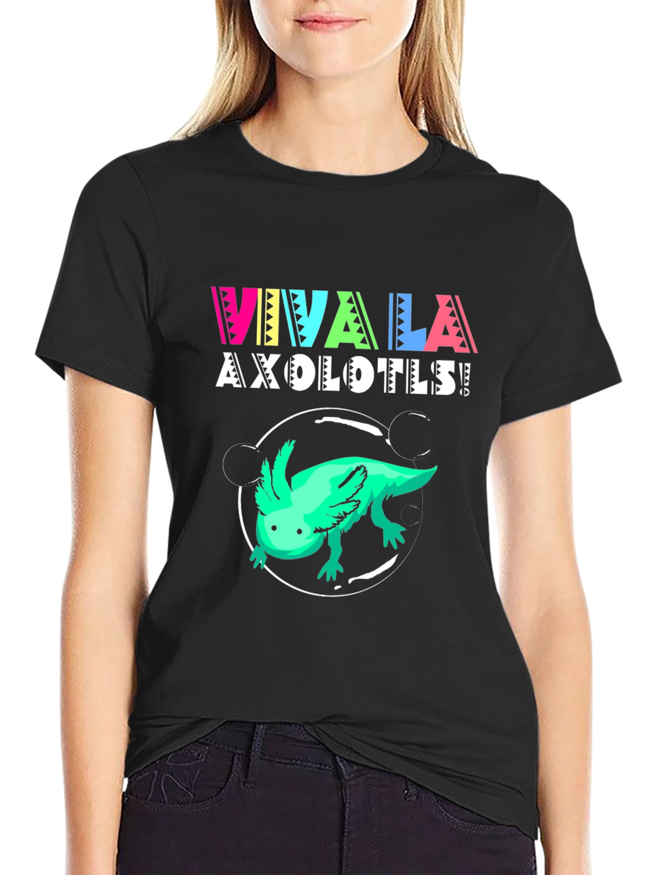 Black Viva La Axolotls! Black Graphic Print T-Shirt view 2