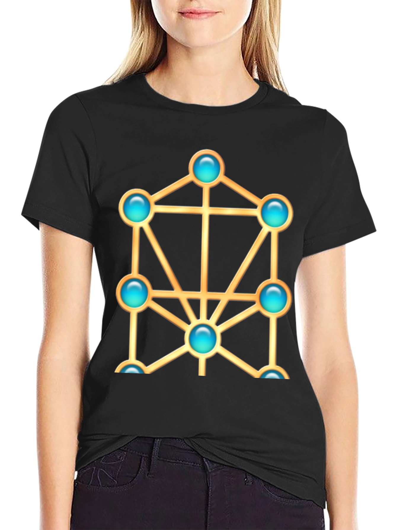 Black Geometric Design T-Shirt view 2