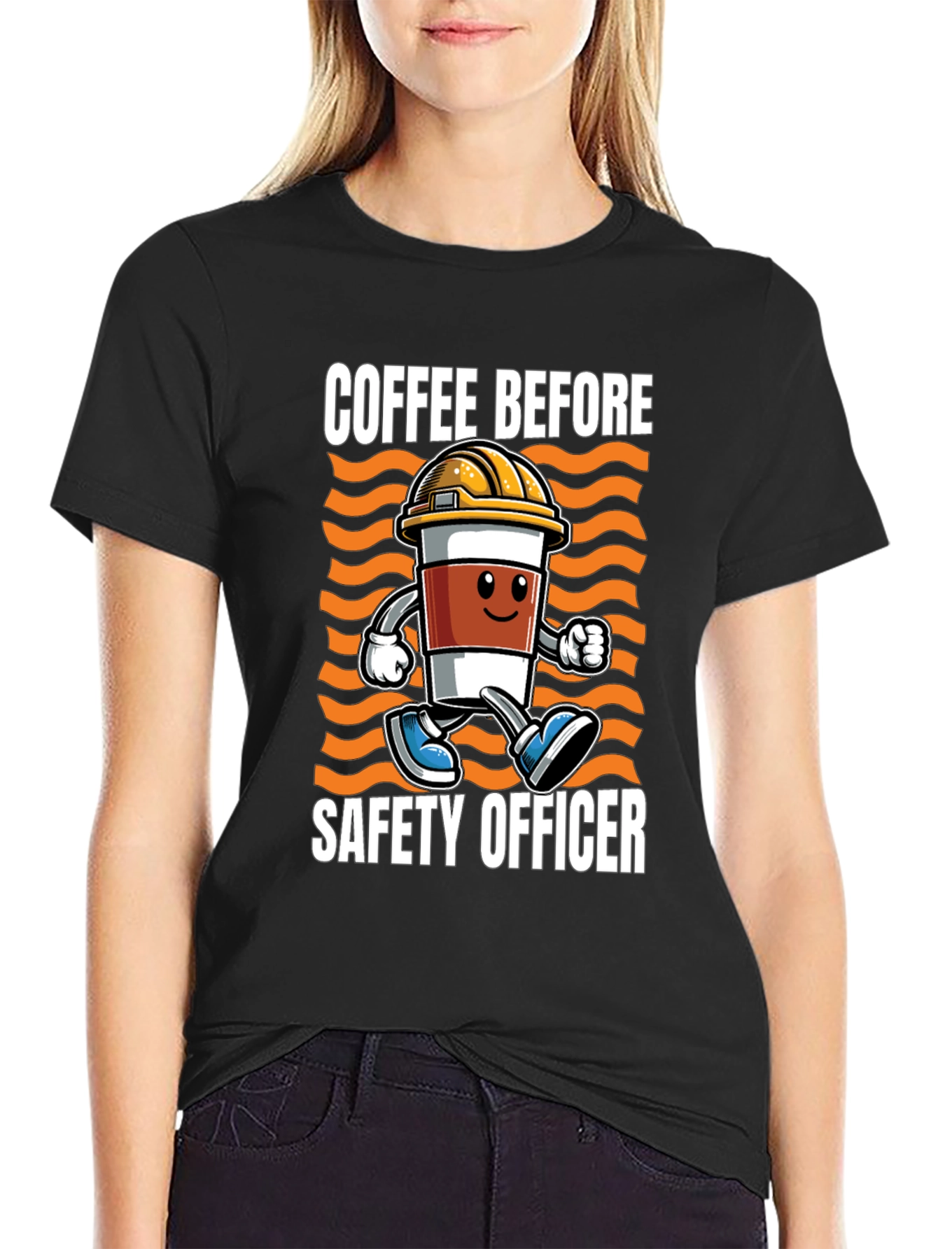 Black Coffee Before Safety Officer T-Shirt view 2