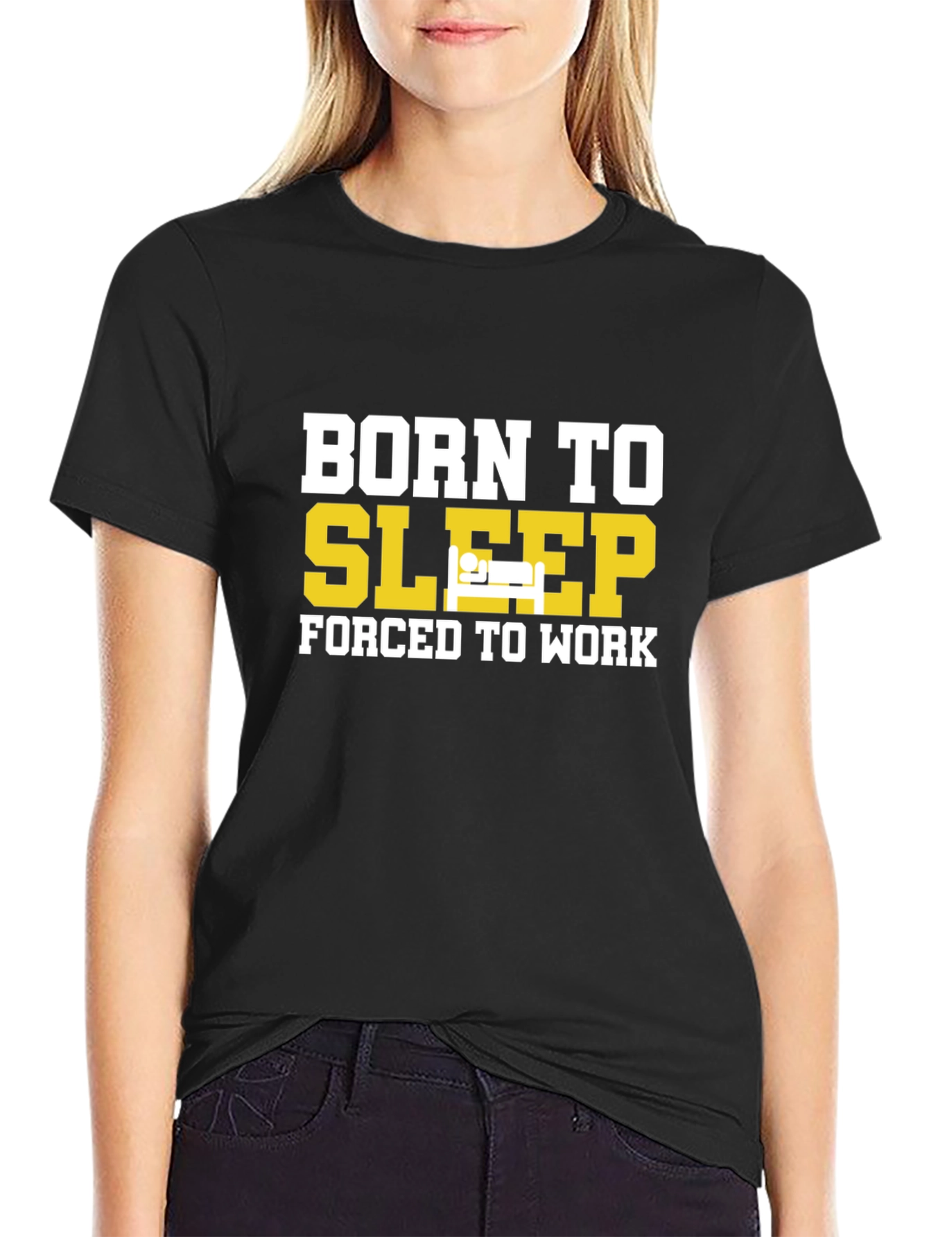 Black Born To Sleep T-Shirt - Humorous Graphic Tee view 2