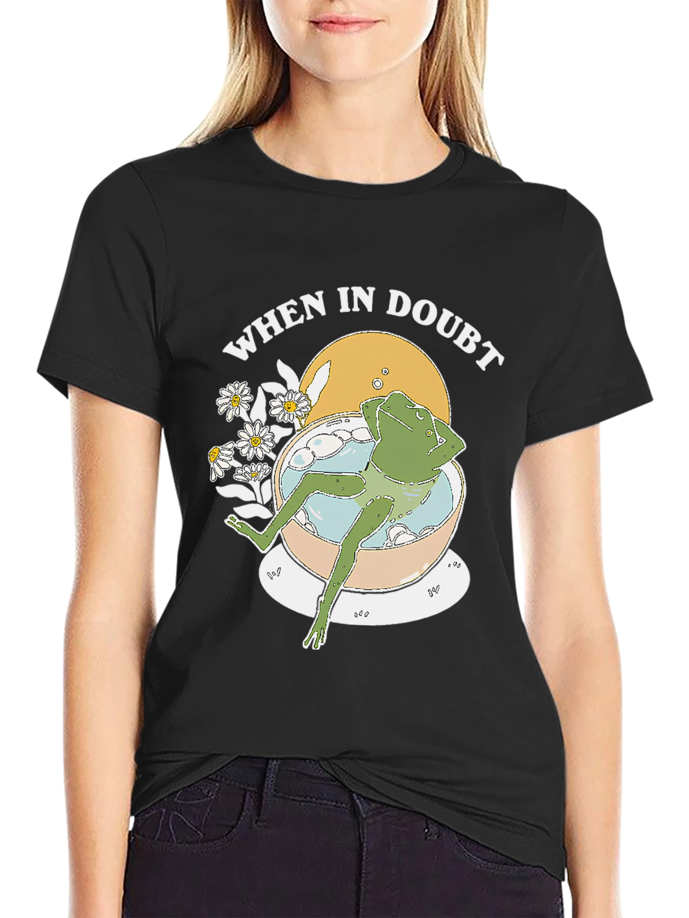 Black Relaxing Frog in Tub Graphic T-Shirt - Comfy Tee view 2