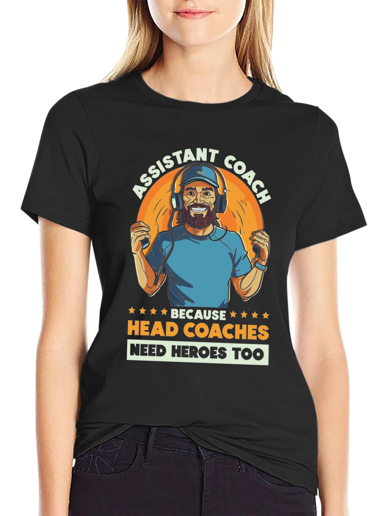 Black Assistant Coach T-Shirt - Head Coaches Need Heroes Too! view 2