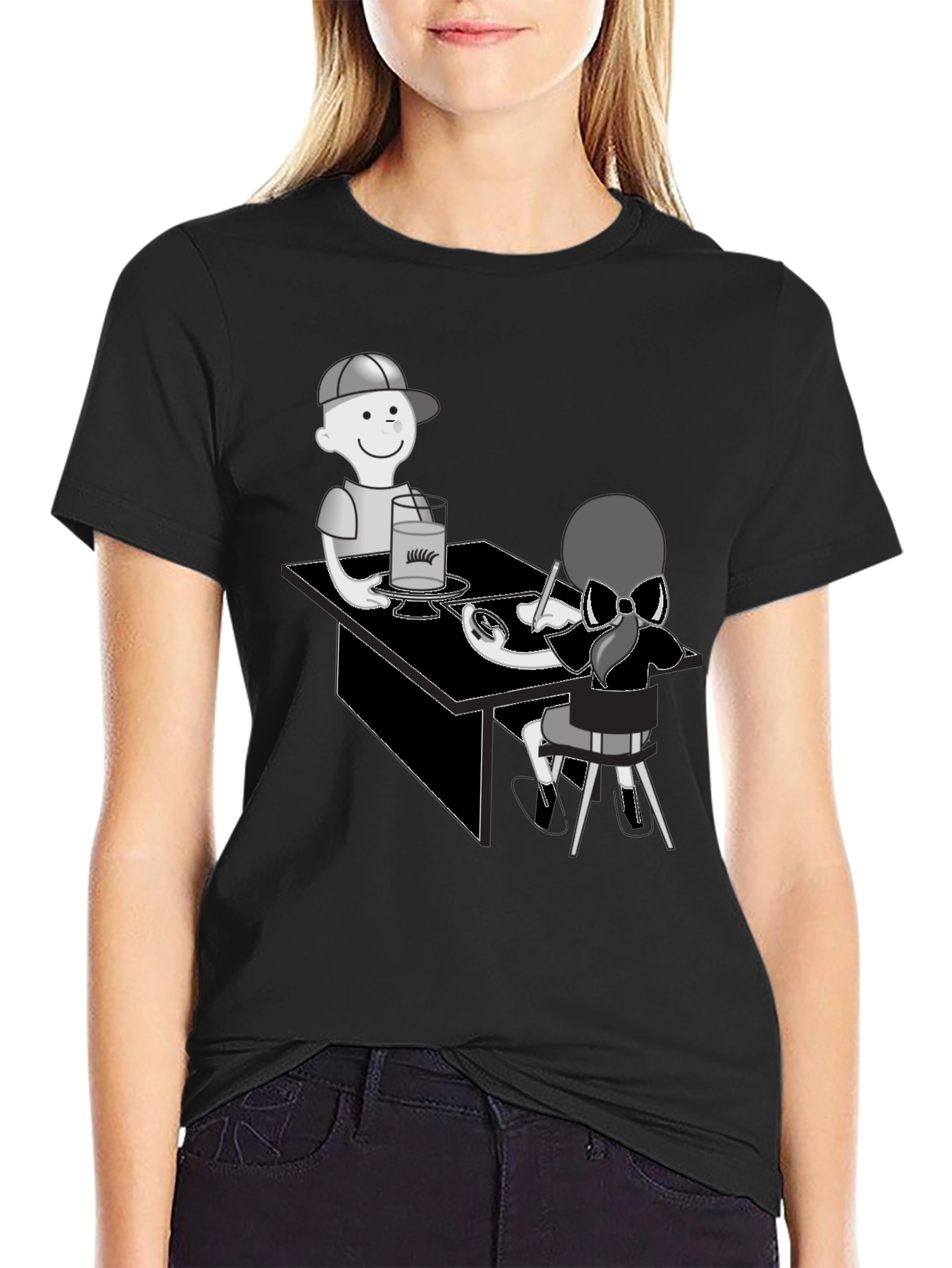 Black Cartoon Graphic T-Shirt - Artist Theme view 2