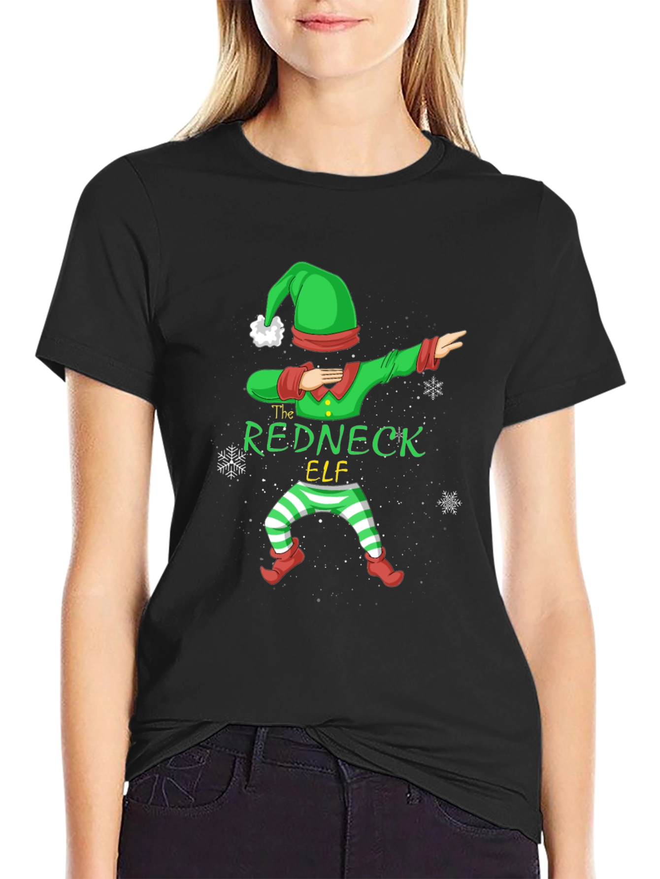 Black Redneck Elf Dabbing Graphic Tee view 2