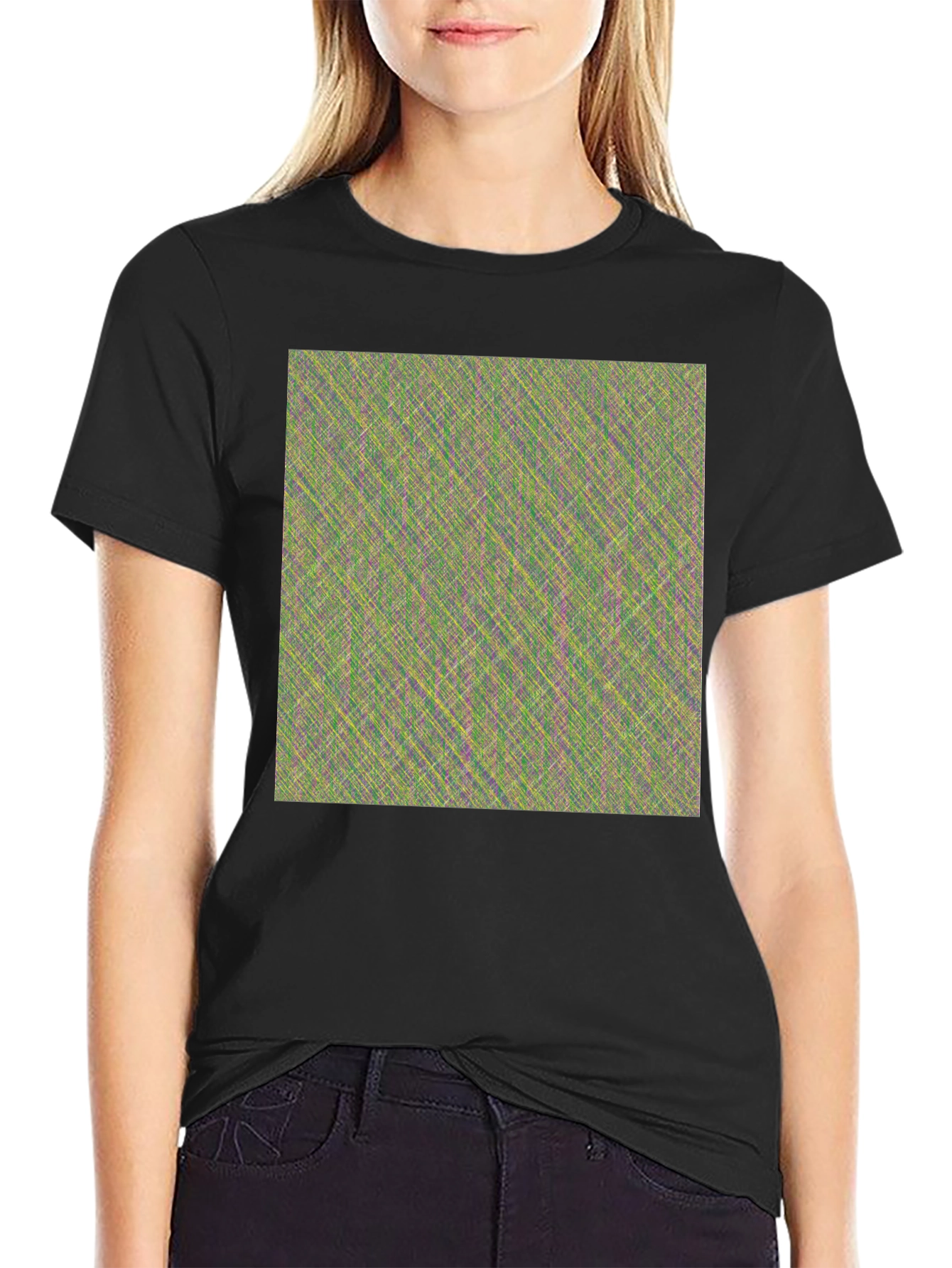 Black Abstract Pattern Crew Neck T-Shirt view 2