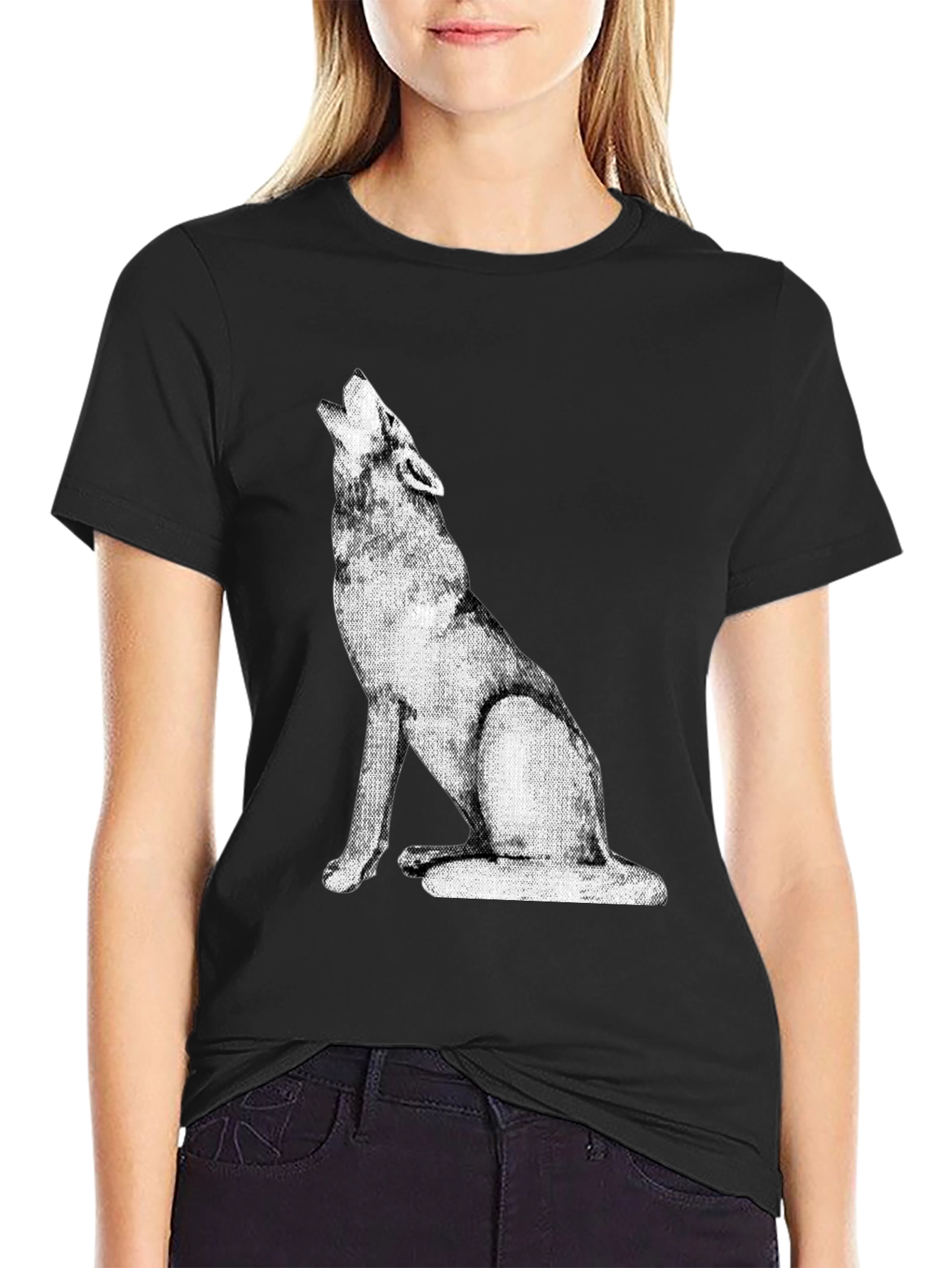 Black Wolf Howling Graphic Tee - Black view 2