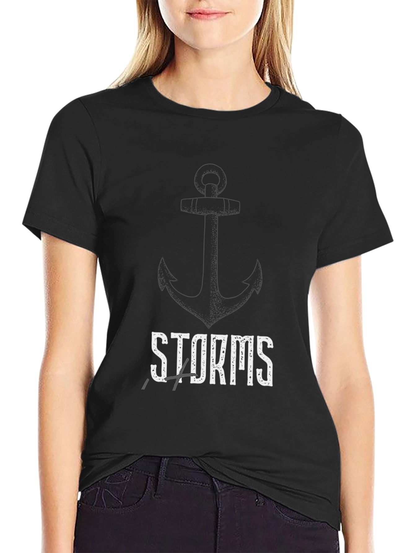 Black Storms Pass Anchor Graphic T-Shirt - Unisex view 2