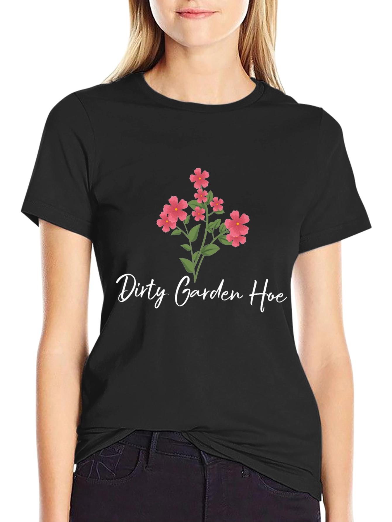 Black Dirty Garden Hoe Tee - Funny Floral Gardening T-Shirt view 2