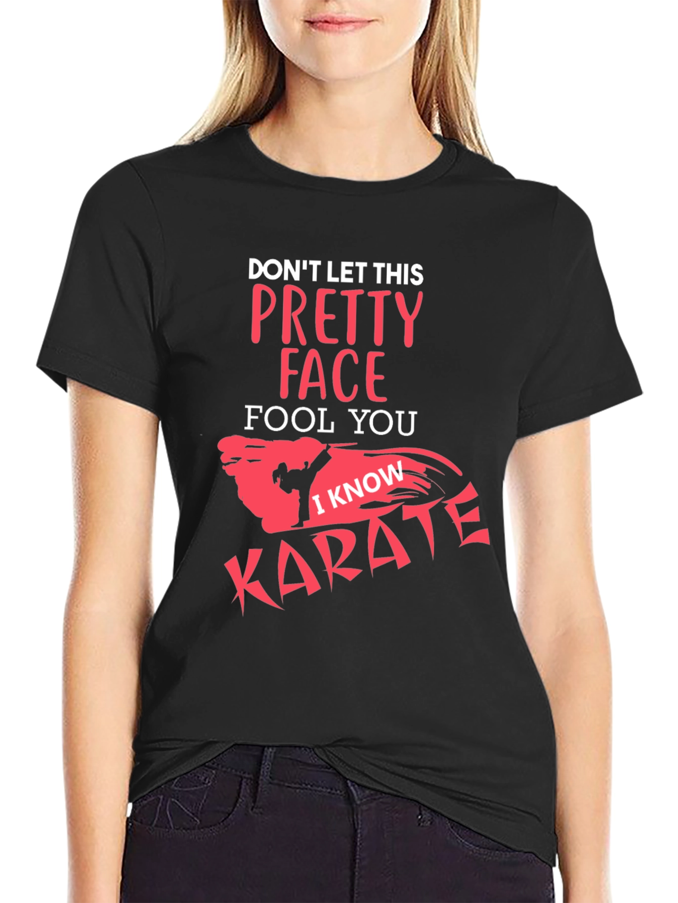 Black Pretty Face Karate Graphic Tee - Black view 2