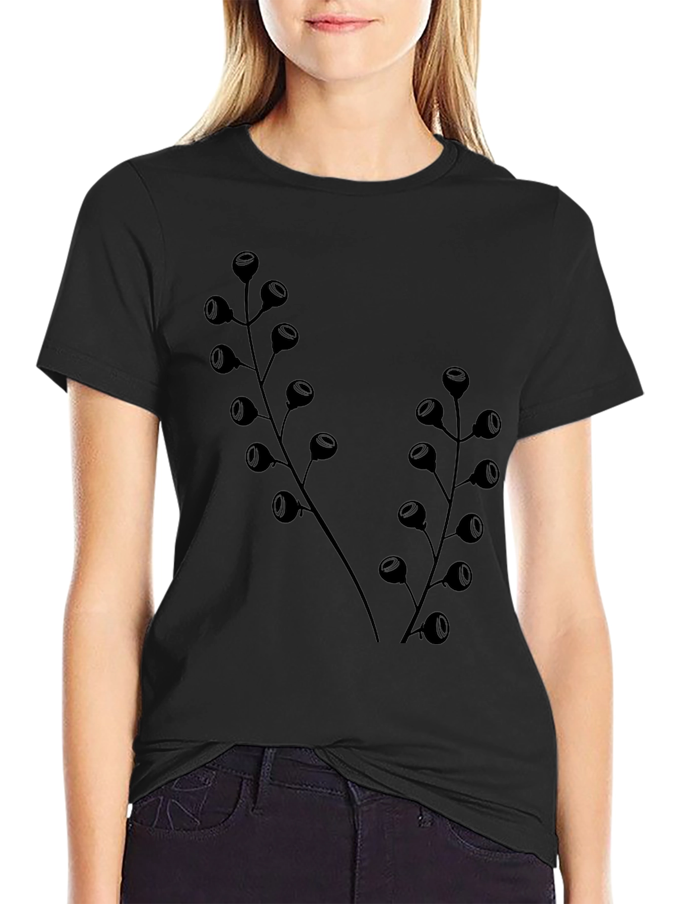 Black Botanical Black T-Shirt - Modern Plant Design view 2