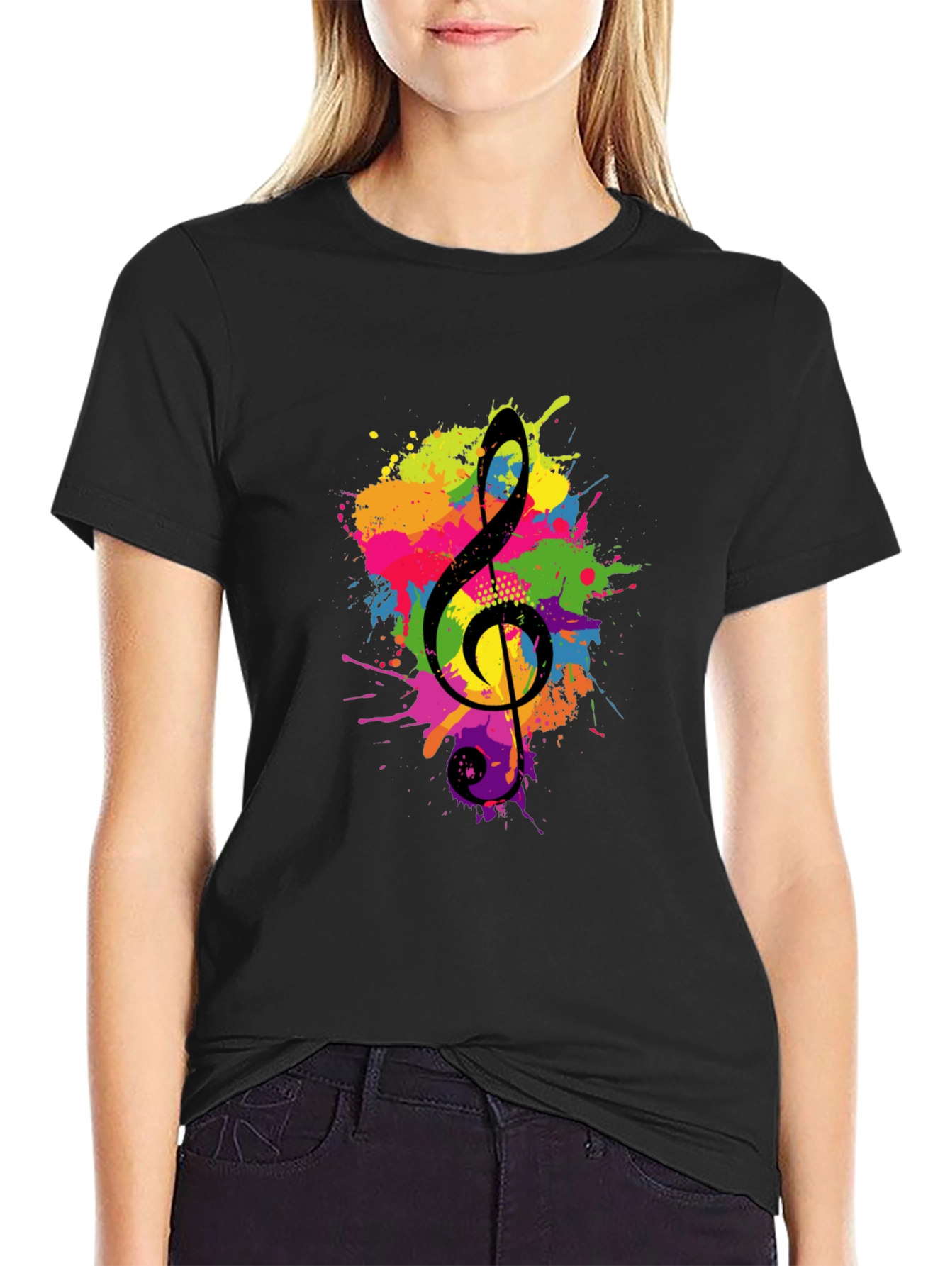 Black Treble Clef Splash Graphic Black T-Shirt view 2