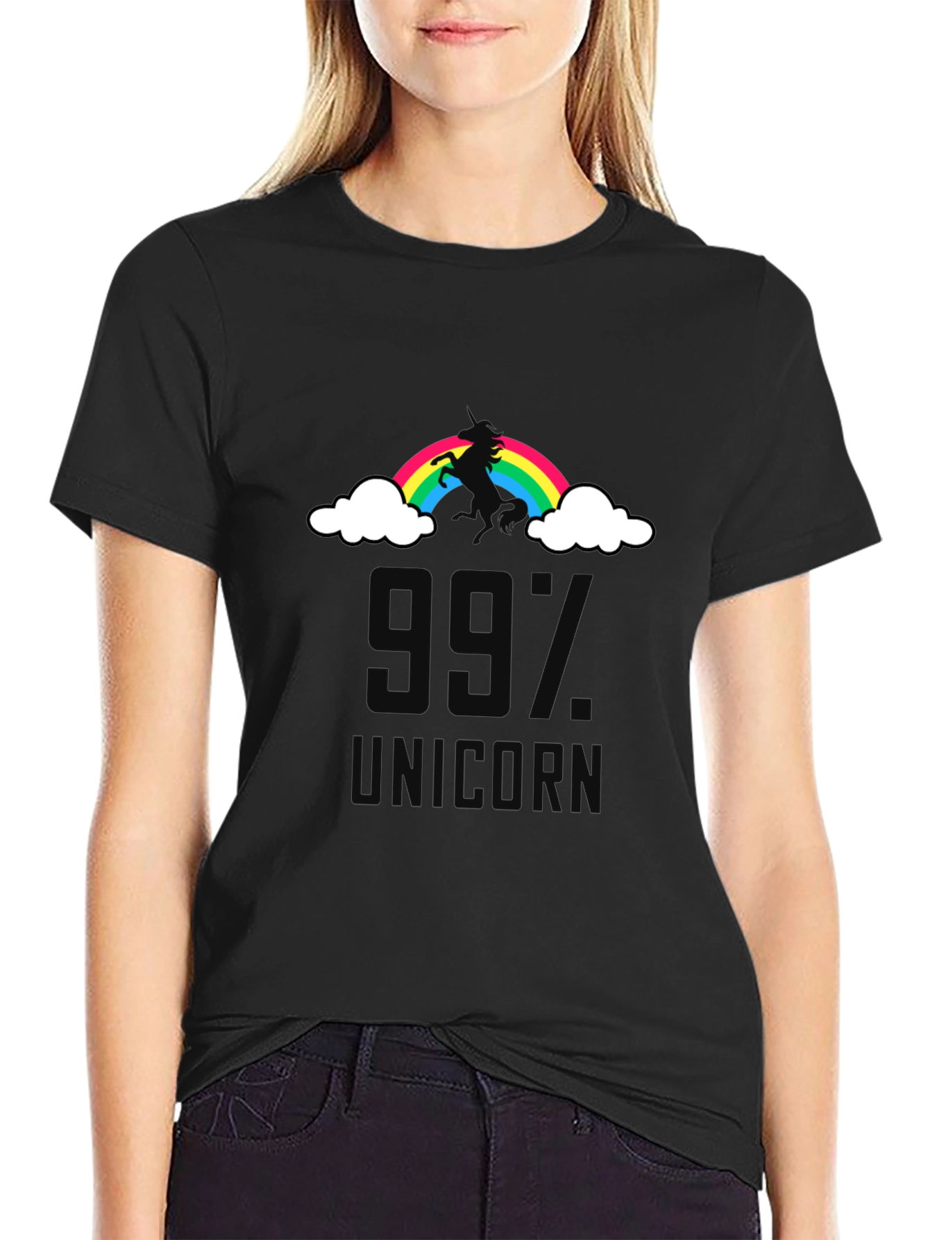 Black 99% Unicorn T-Shirt - Black Cotton Graphic Tee view 2