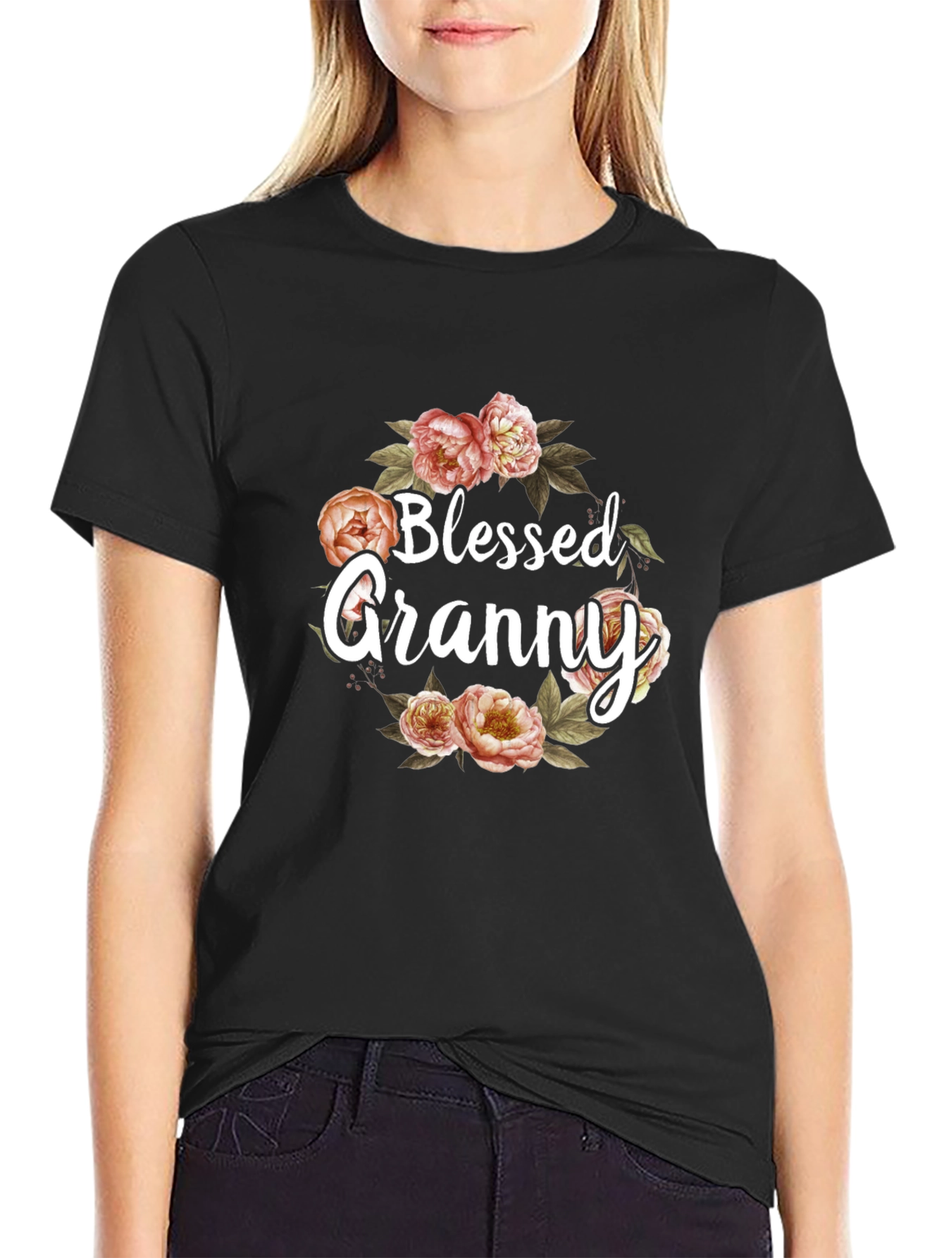 Black Blessed Granny Floral Graphic T-Shirt view 2