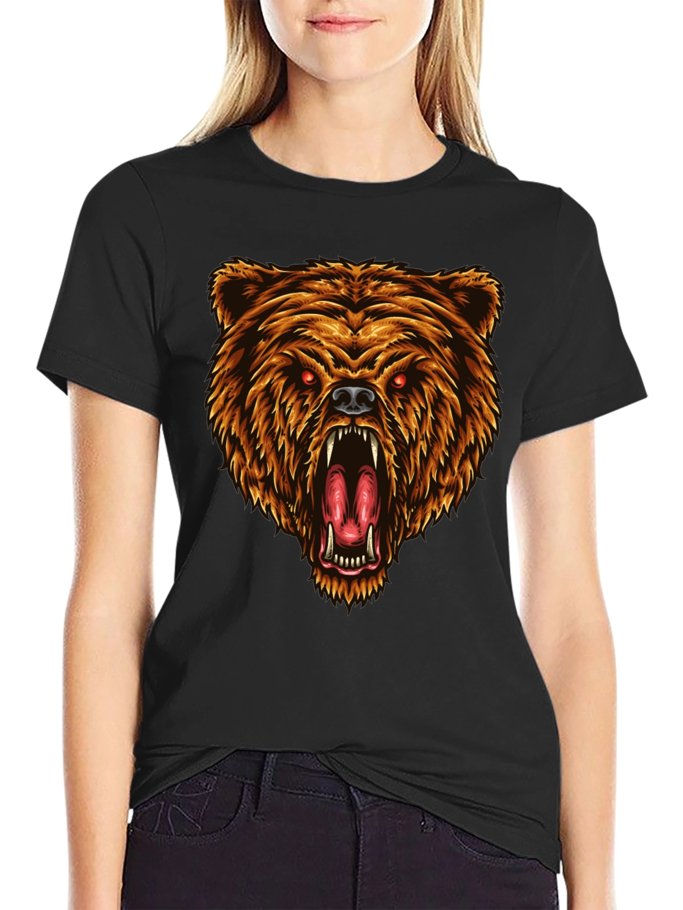 Black Grizzly Bear Graphic T-Shirt - Fierce Animal Tee view 2