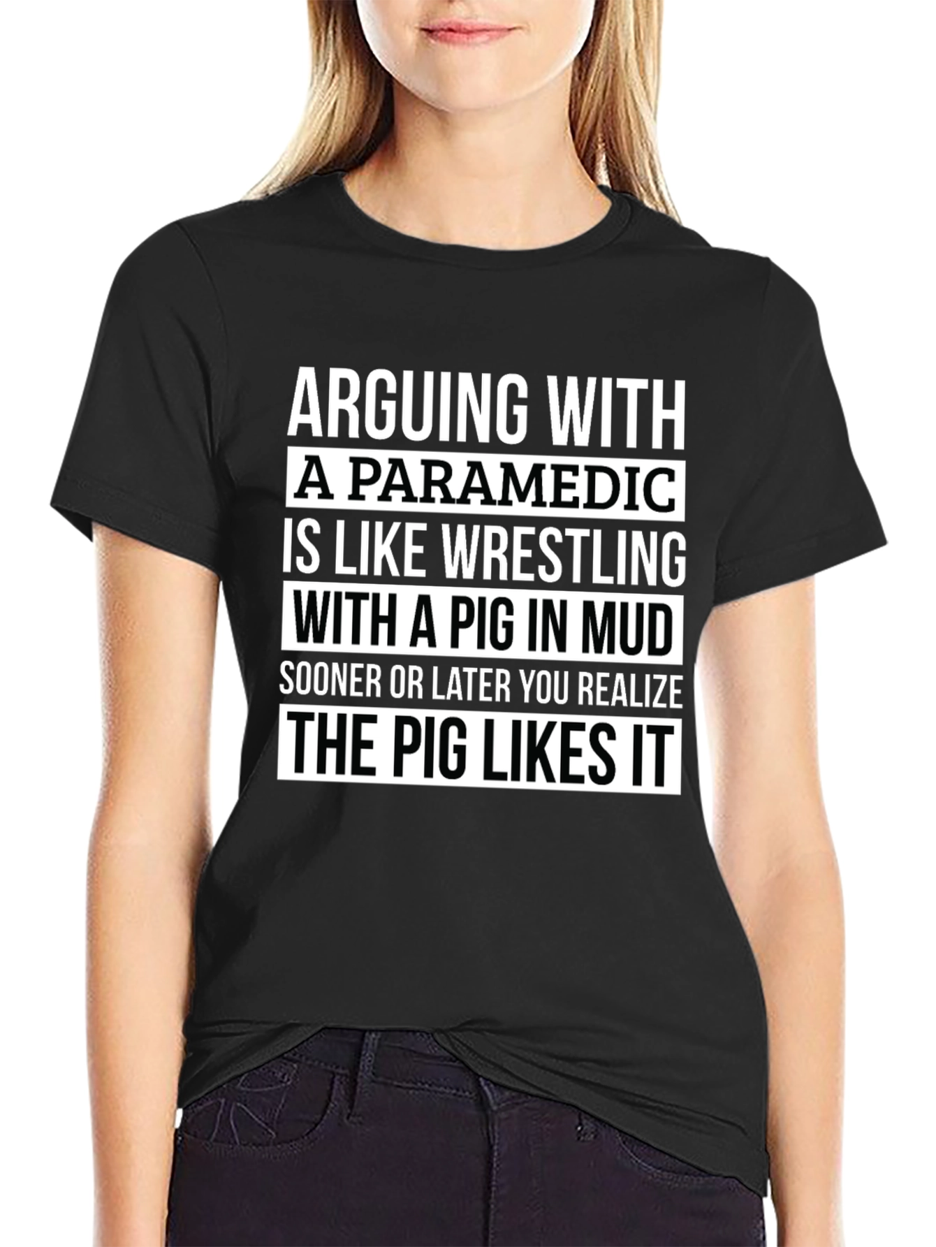 Black Paramedic Pig in Mud T-Shirt - Funny EMS Tee view 2