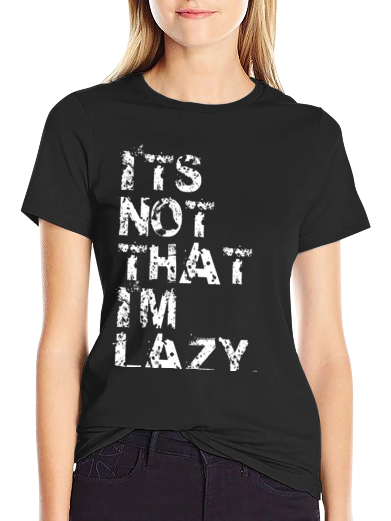 Black Funny Lazy Statement Black Graphic Tee view 2