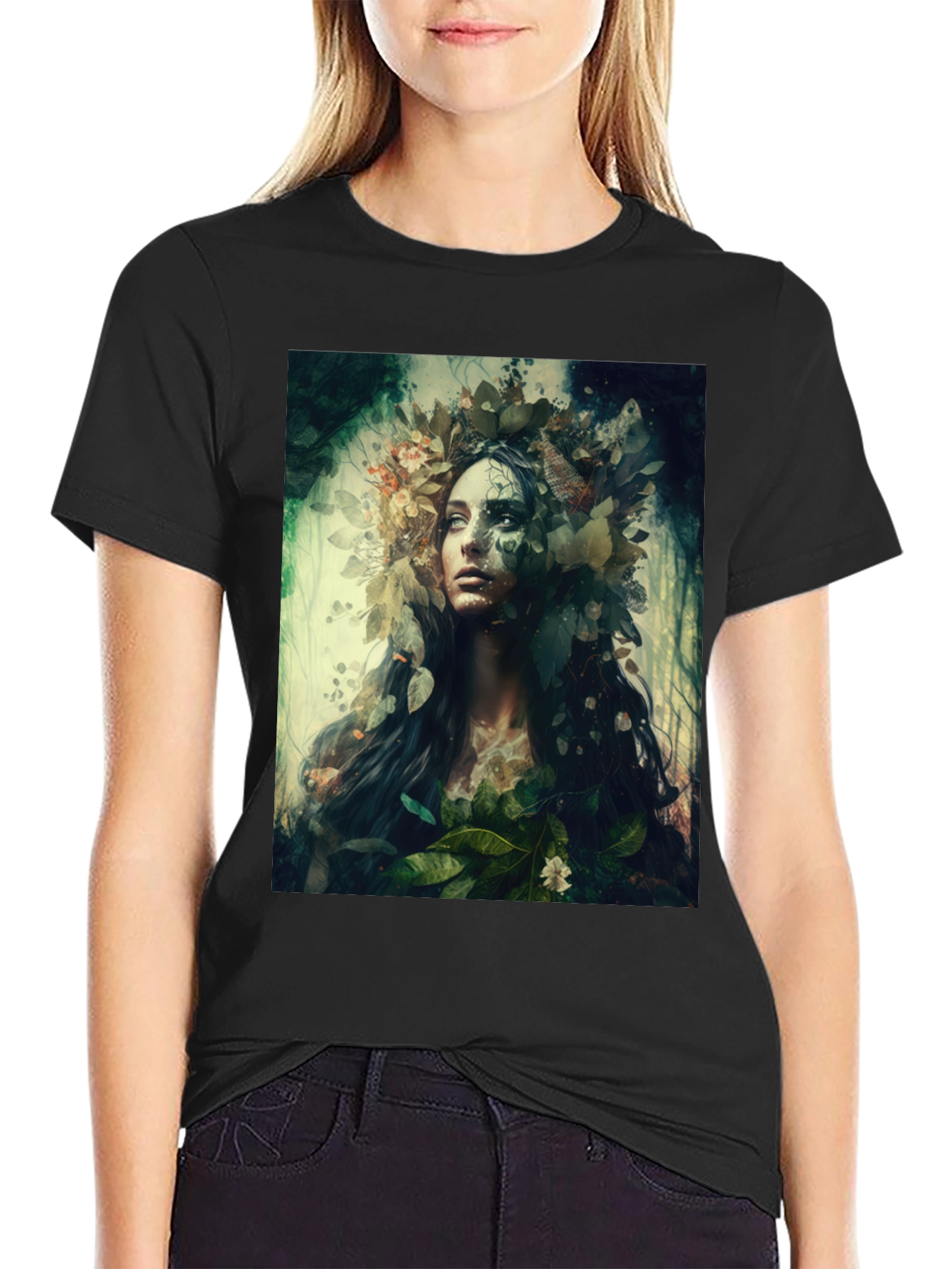 Black Nature Goddess Graphic T-Shirt view 2