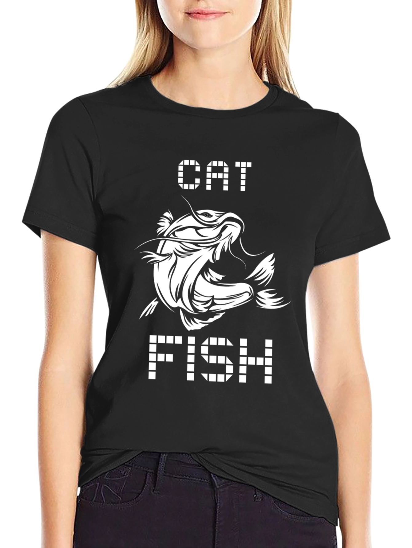 Black Catfish Graphic Print Black T-Shirt view 2