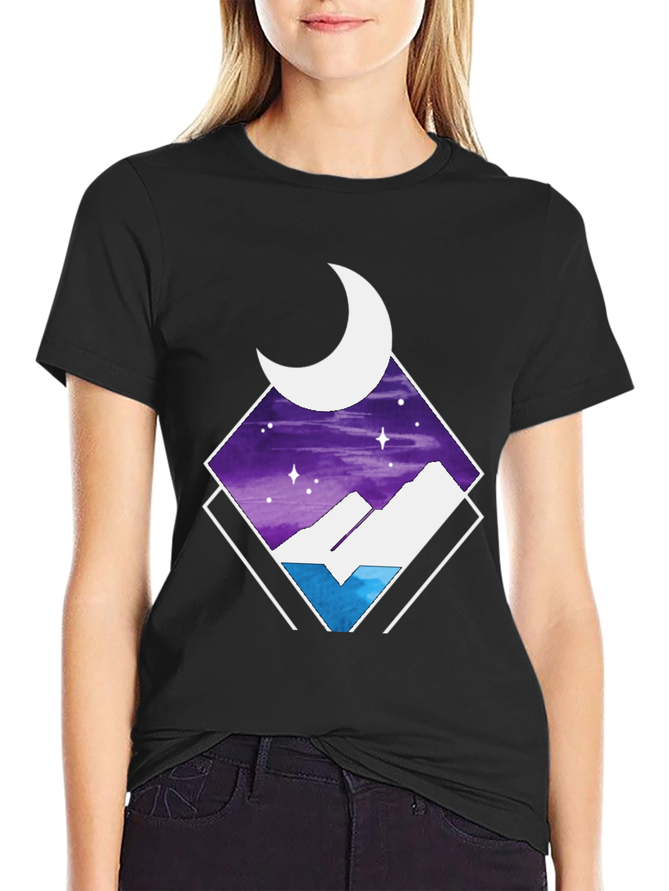 Black Night Sky Mountain T-Shirt view 2