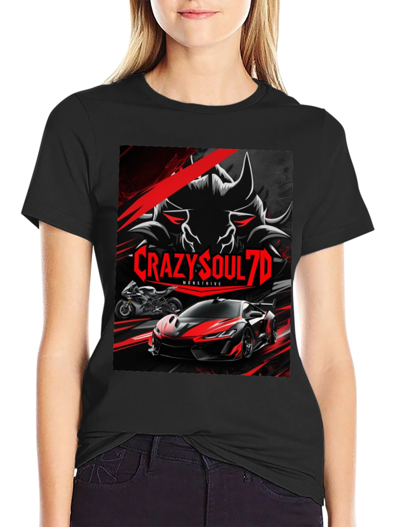 Black CrazySoul7D Monstrive Graphic T-Shirt view 2