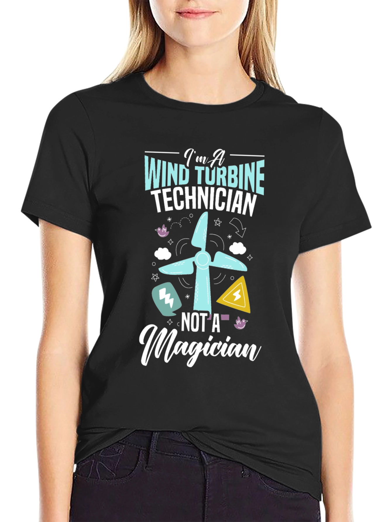 Black Wind Turbine Technician T-Shirt - Not a Magician view 2