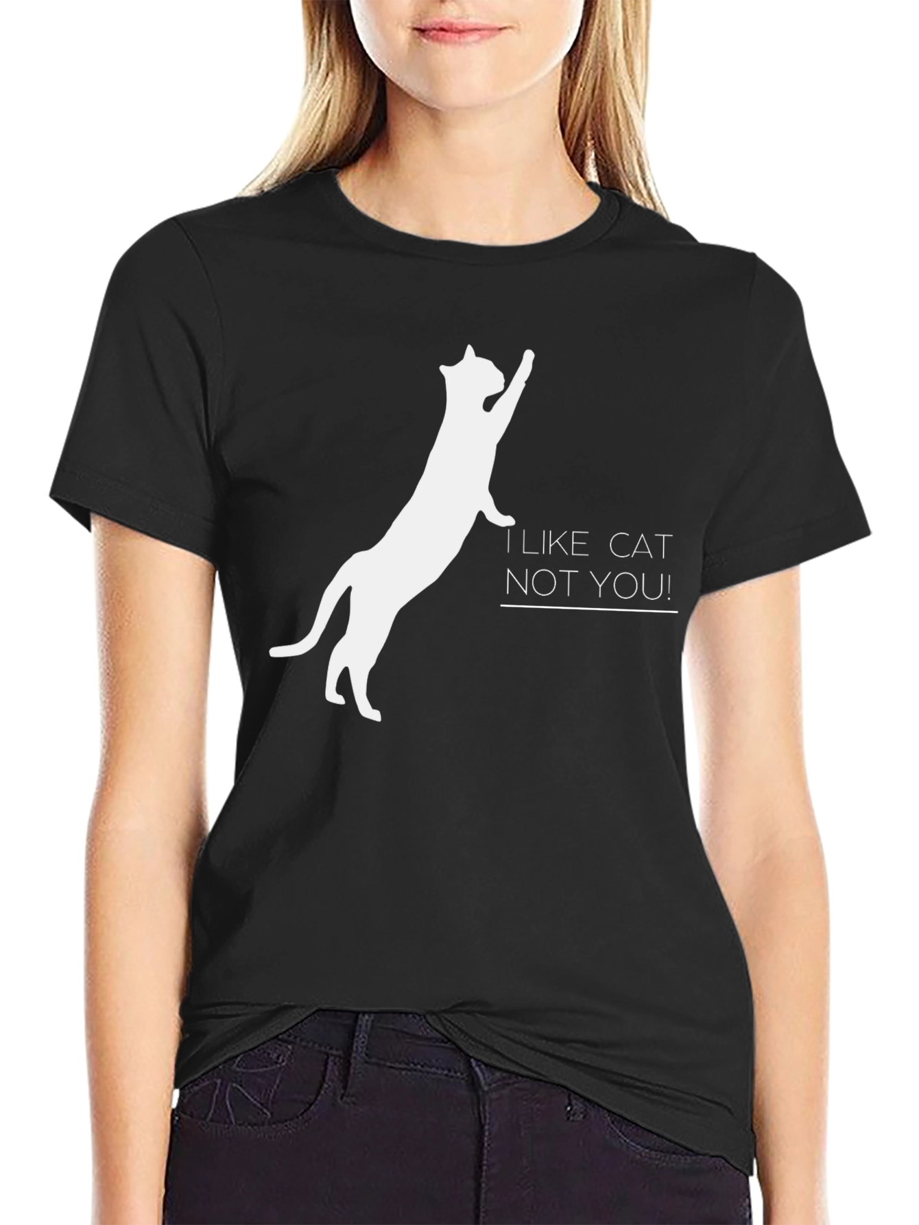 Black I Like Cat Not You! Graphic Tee view 2