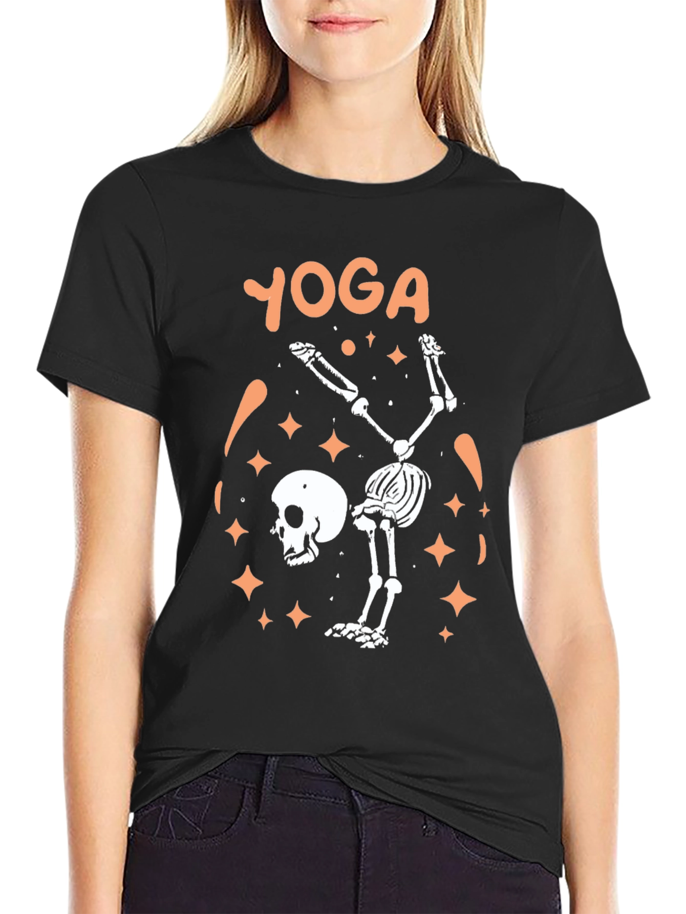 Black Skeleton Yoga T-Shirt, Spooky Funny Tee view 2