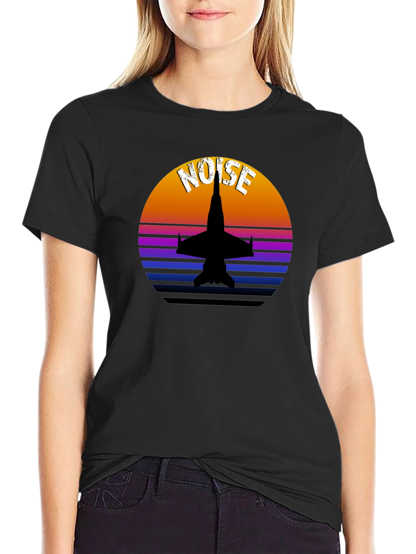 Black Retro Fighter Jet T-Shirt - Noise view 2