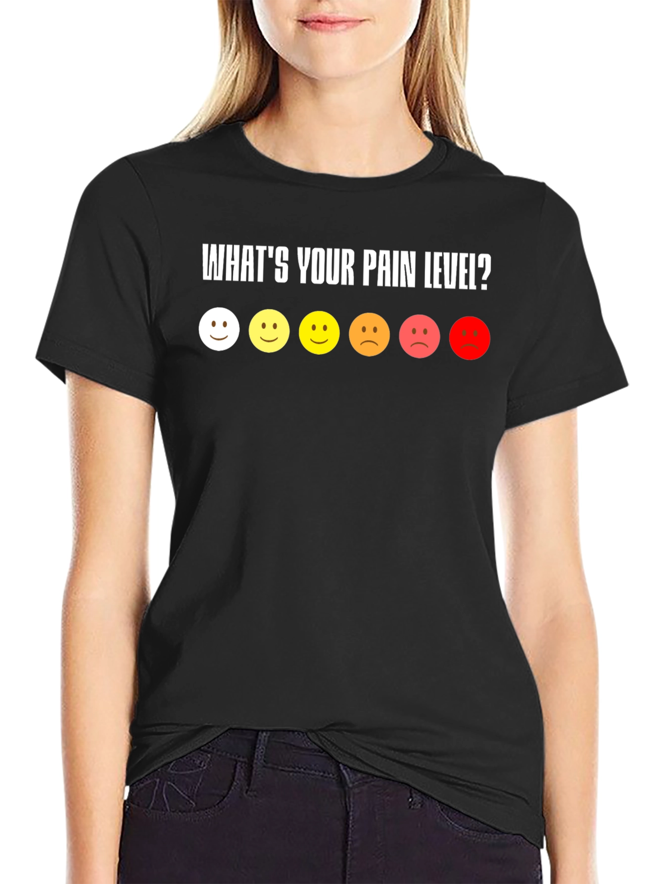 Black Pain Level Smiley Face Black T-Shirt view 2