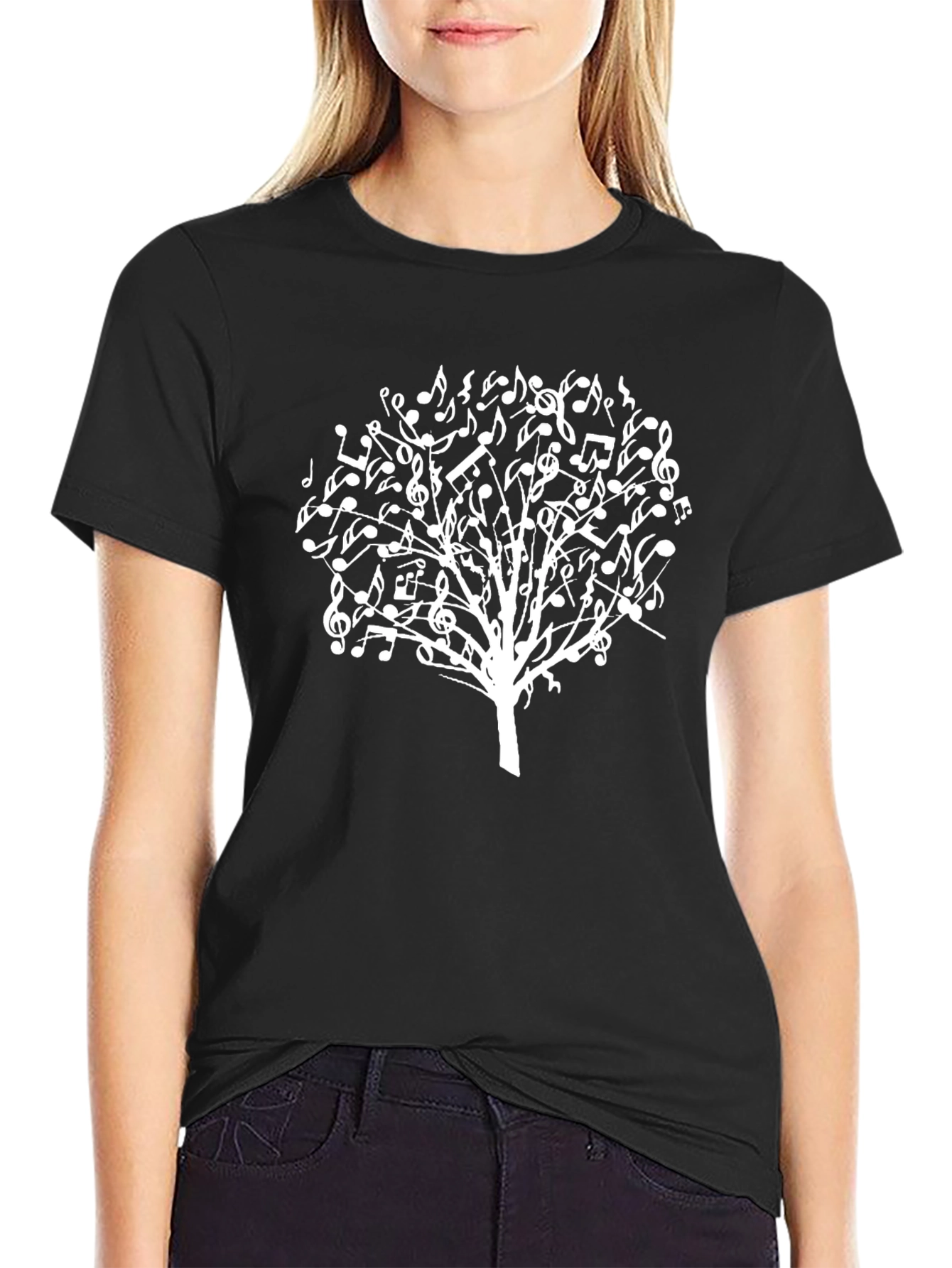 Black Music Note Tree Black T-Shirt view 2