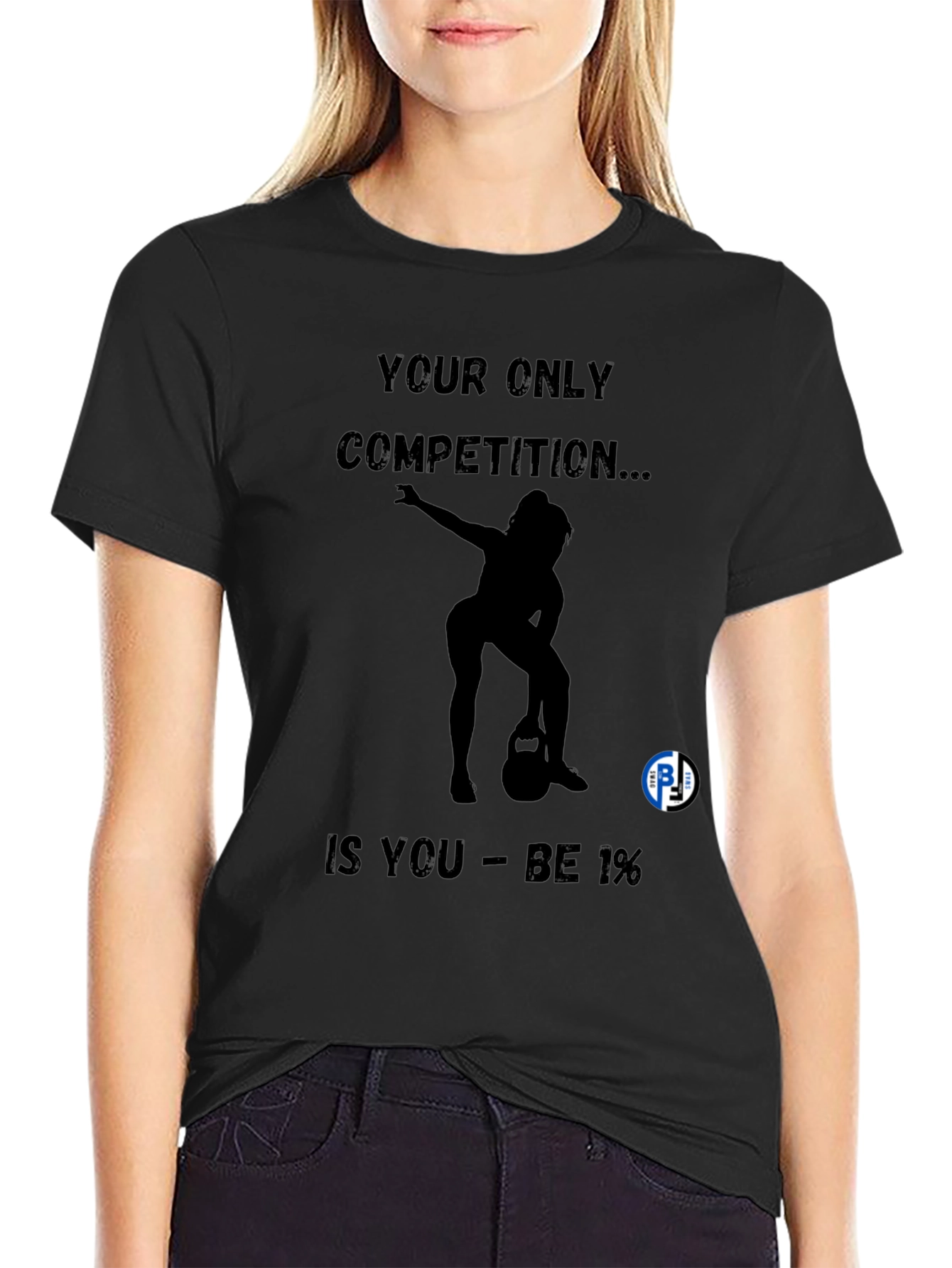 Black Motivational Black T-Shirt - Be 1% Competition view 2