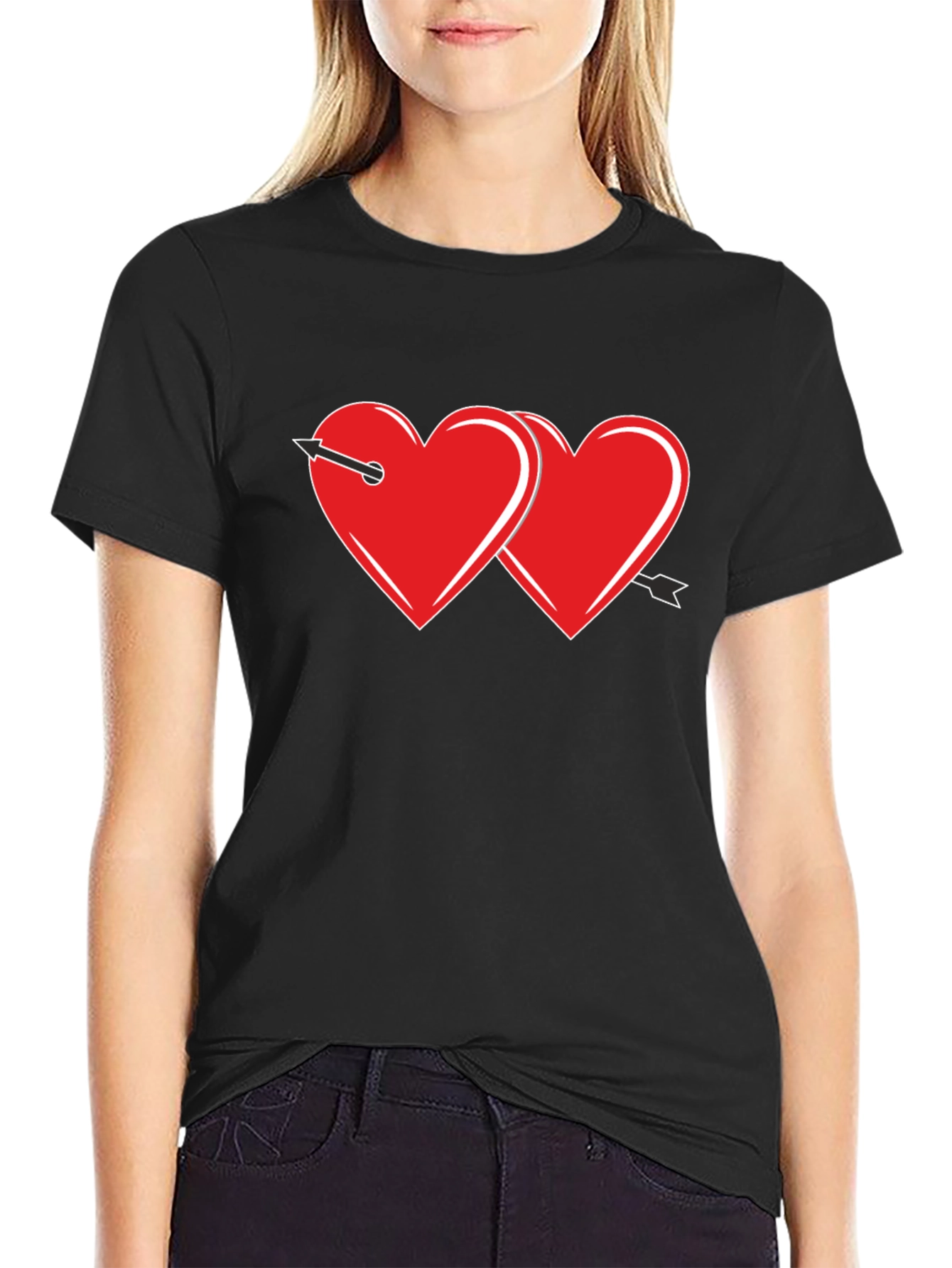 Black Heart Arrow Graphic Tee - Black Cotton Casual Shirt view 2