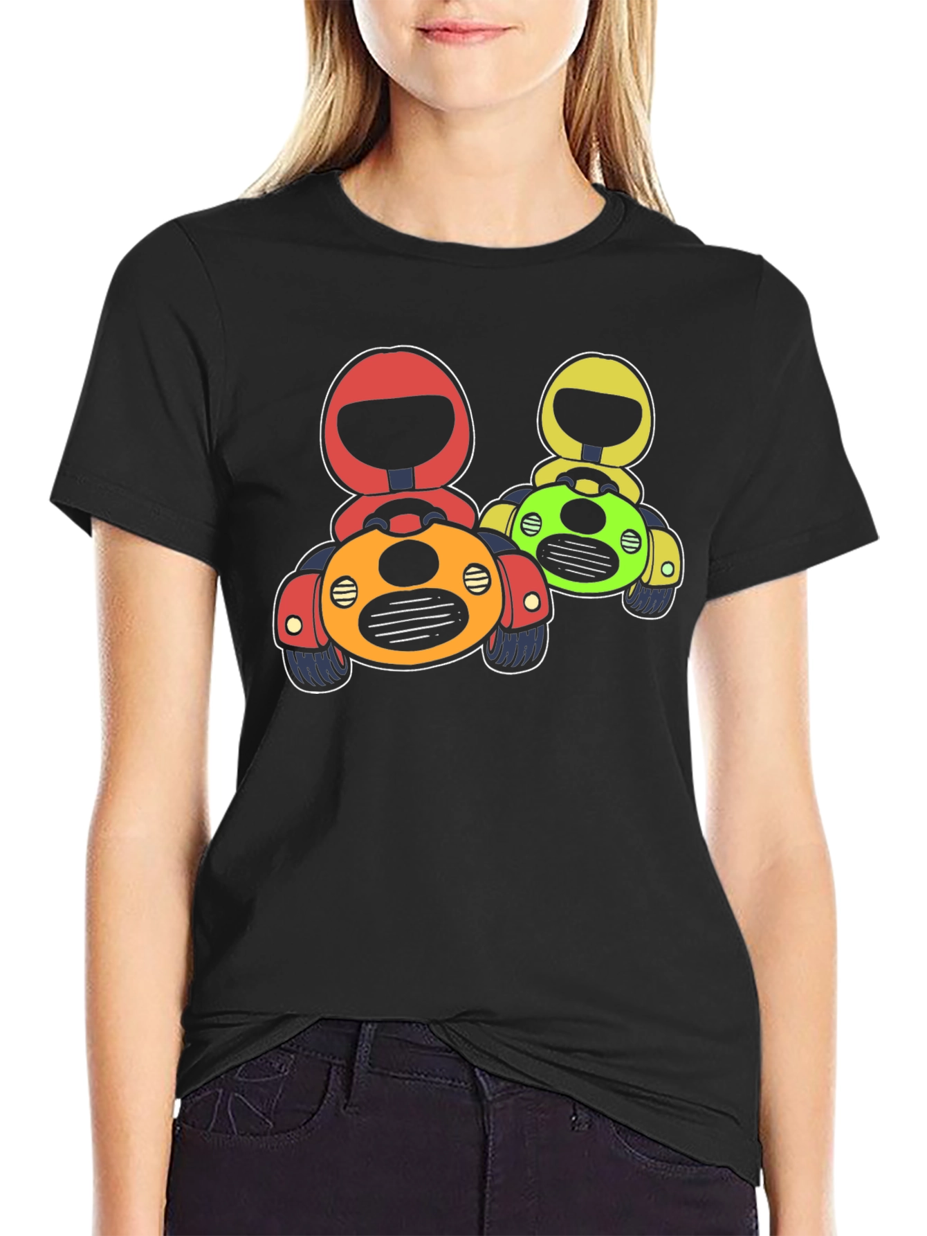 Black Cartoon Race Car Graphic T-Shirt view 2