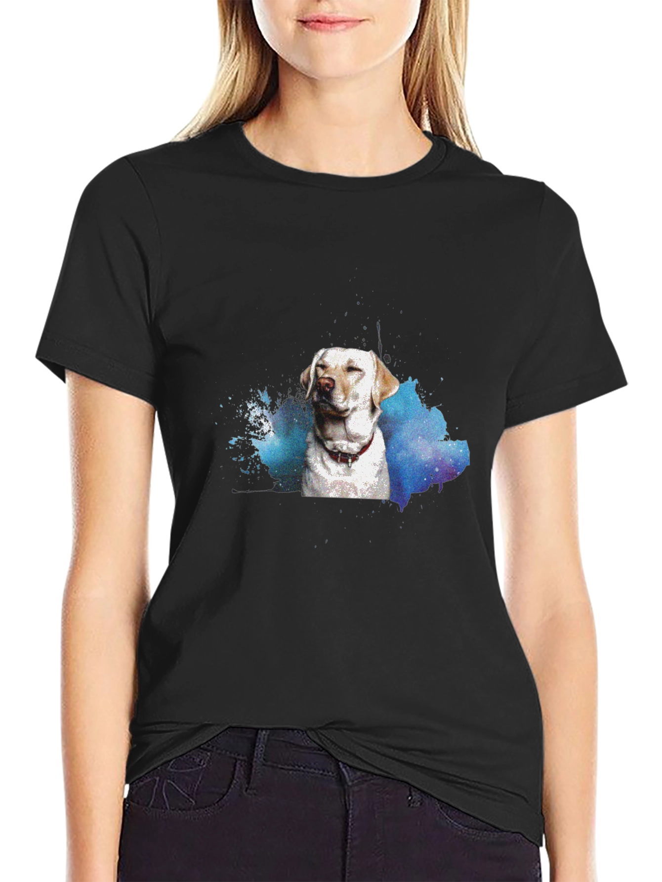 Black Dog Watercolor Black T-Shirt view 2