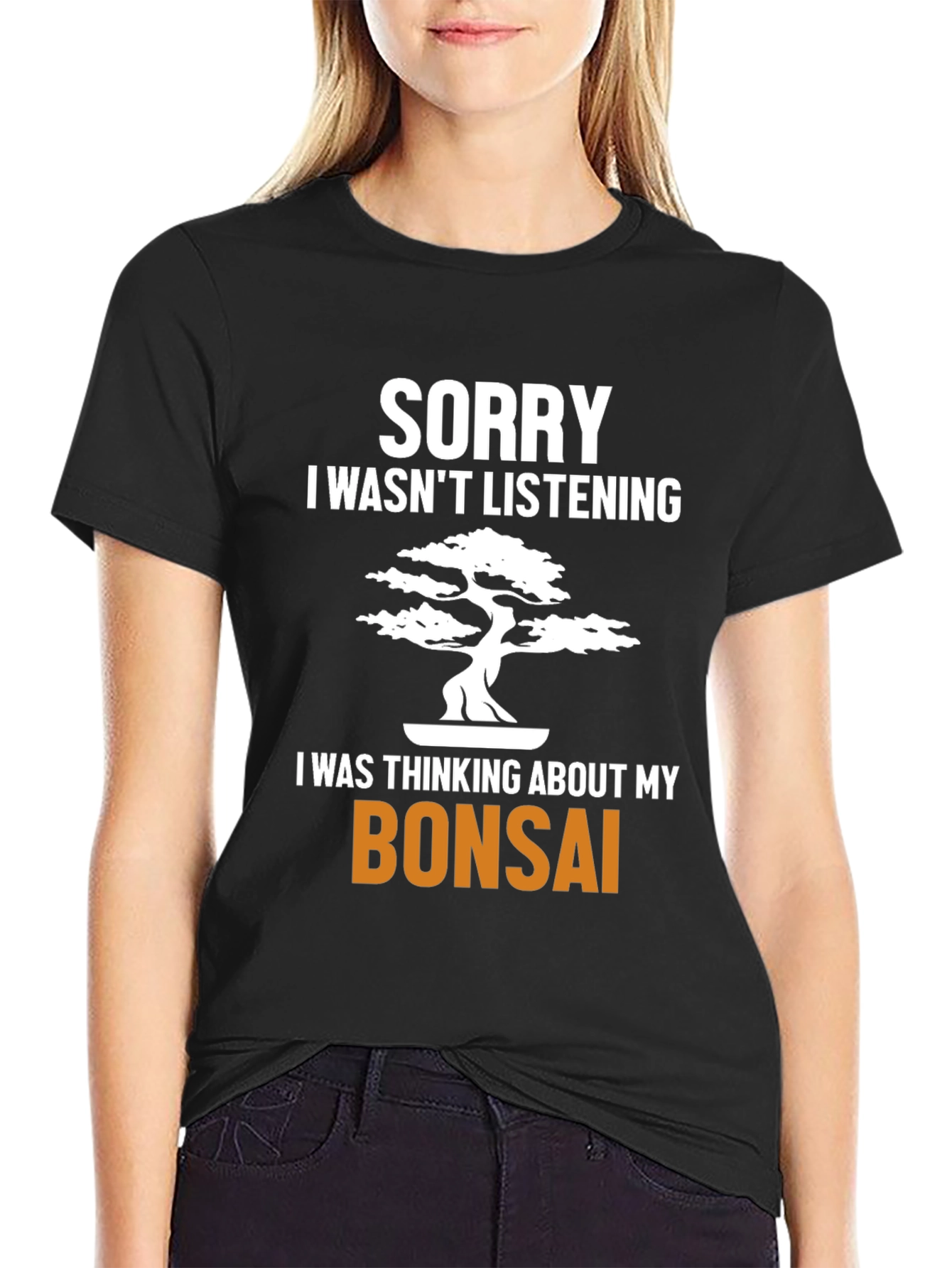 Black Bonsai Tree T-Shirt - Sorry I Wasn't Listening Funny Tee view 2
