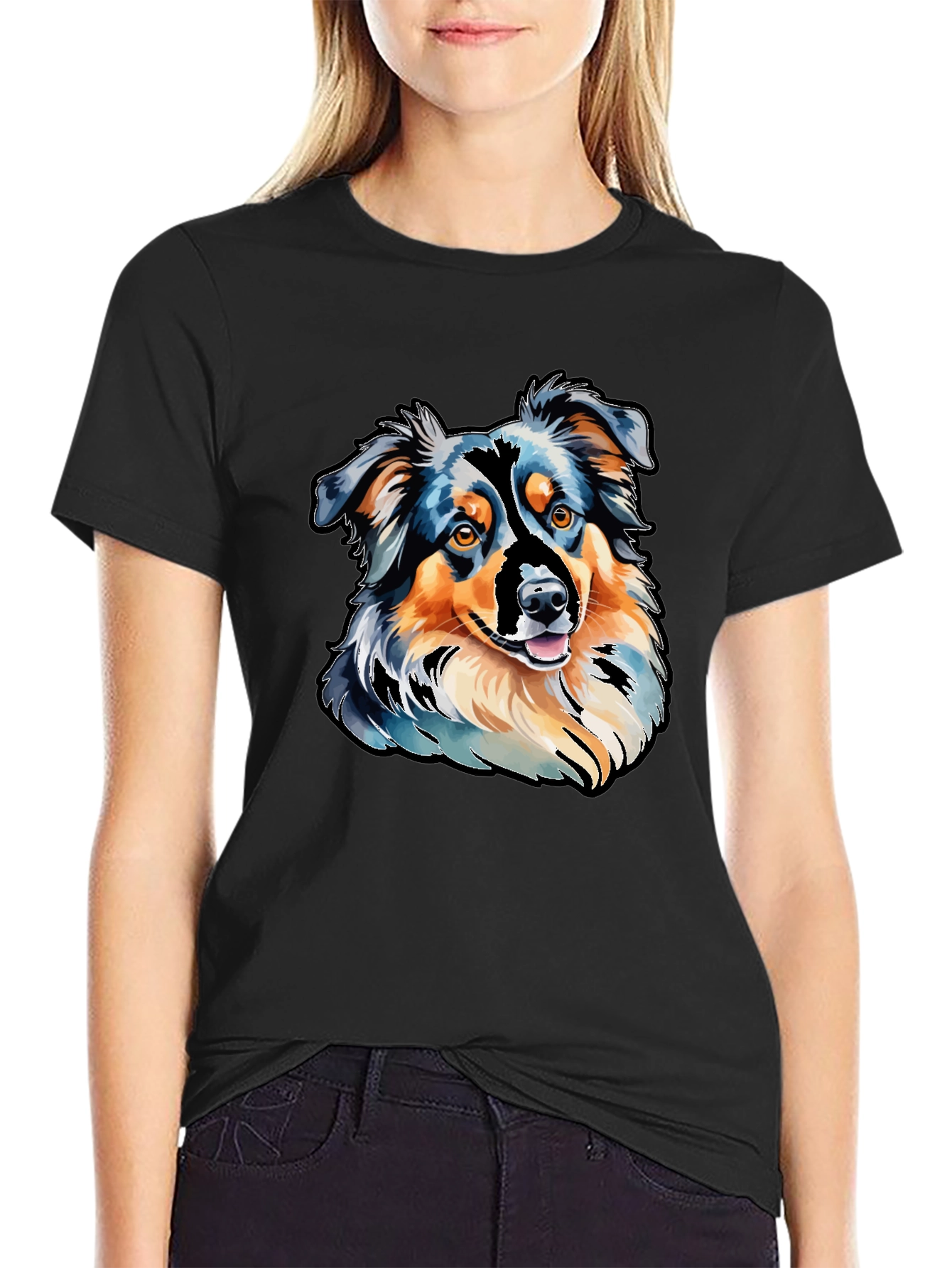 Black Aussie Dog Art T-Shirt view 2