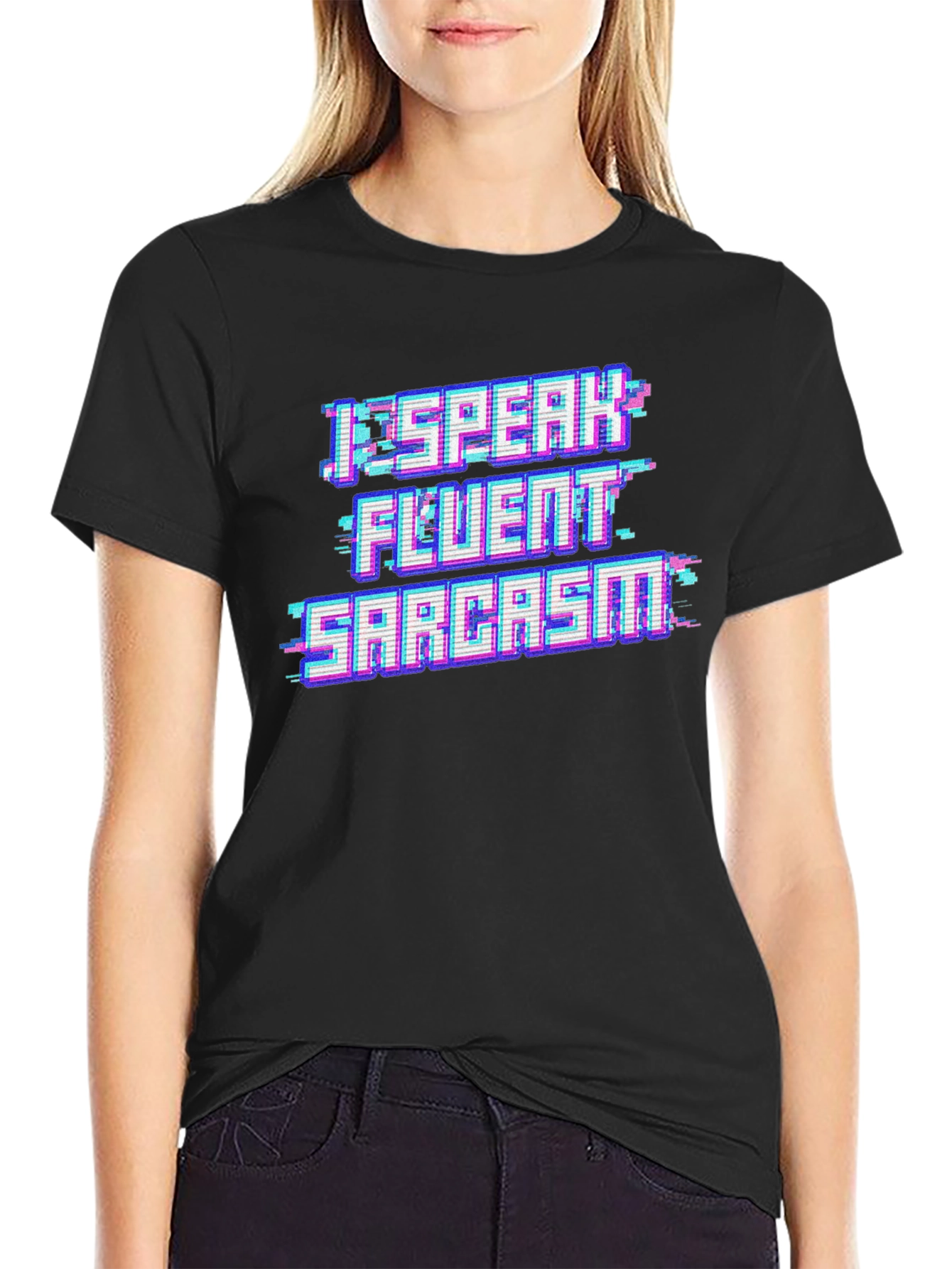 Black I Speak Fluent Sarcasm Black T-Shirt view 2
