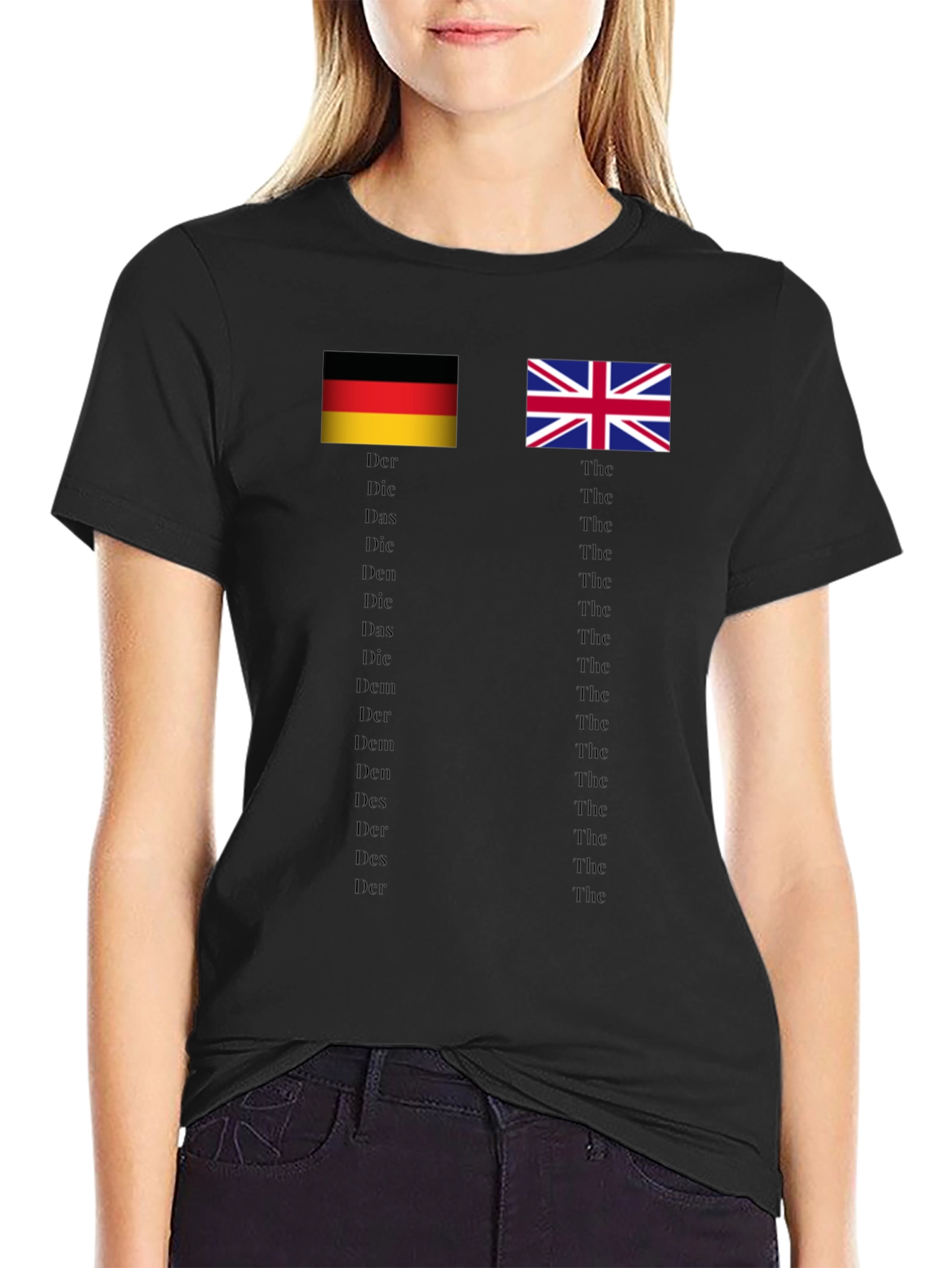 Black Funny German English Grammar T-Shirt view 2