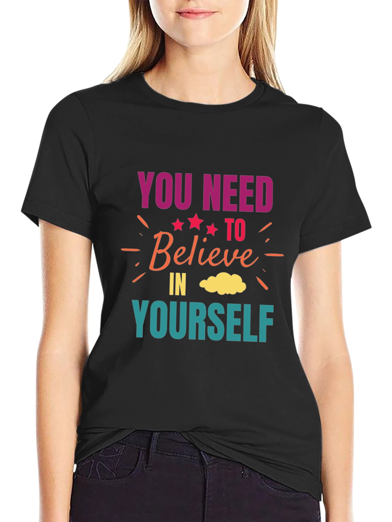 Black Motivational Graphic T-Shirt: Believe In Yourself view 2
