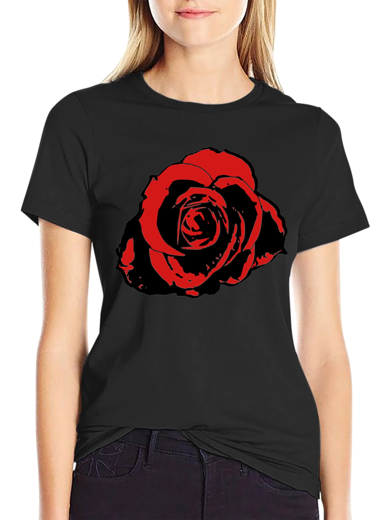 Black Bold Rose Graphic Tee - Stylish Men's Black T-Shirt view 2