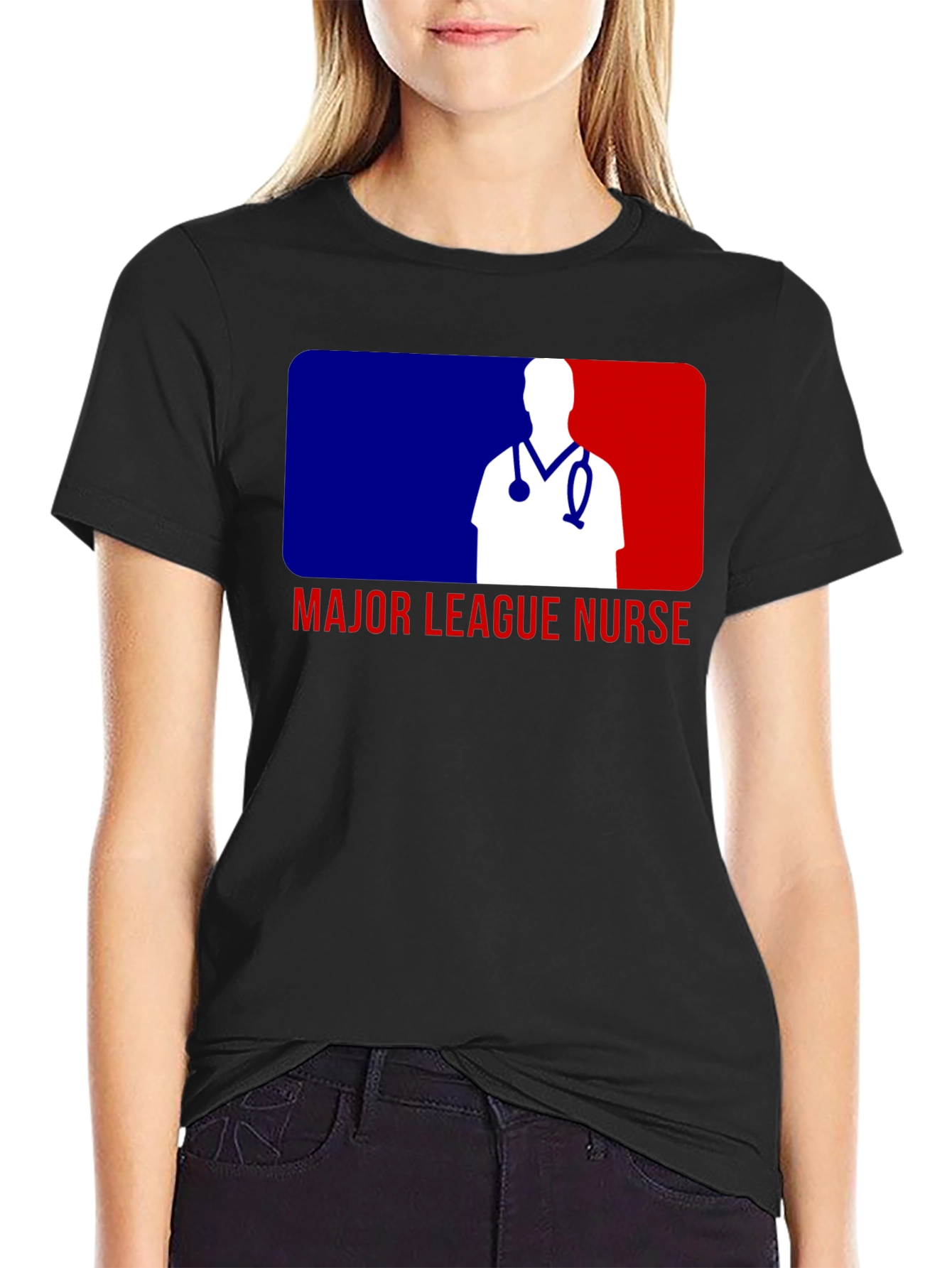Black Major League Nurse T-Shirt - Baseball Inspired Design view 2
