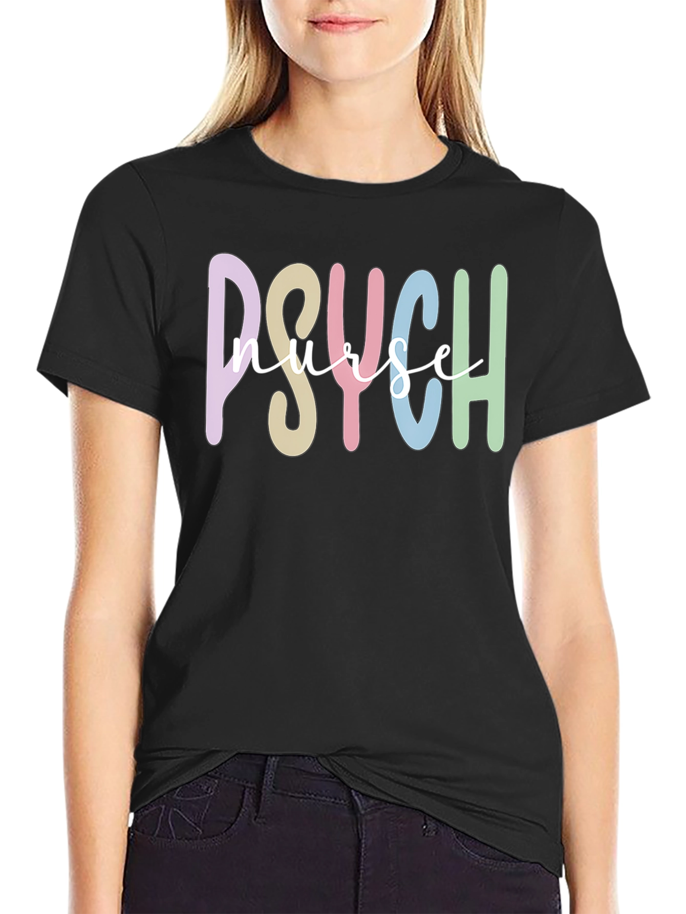 Black Psych Nurse Graphic Tee - Black Cotton T-Shirt view 2